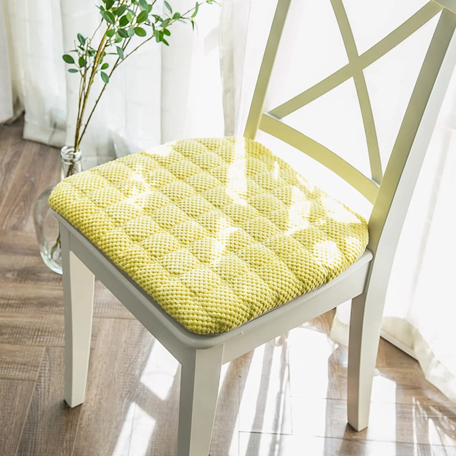 Cojines para silla de 16" x 18" con lazos, almohadilla para silla de cocina con funda extraíble, cojines de asiento antideslizantes para silla de comedor, almohadillas para silla duraderas y lavables,