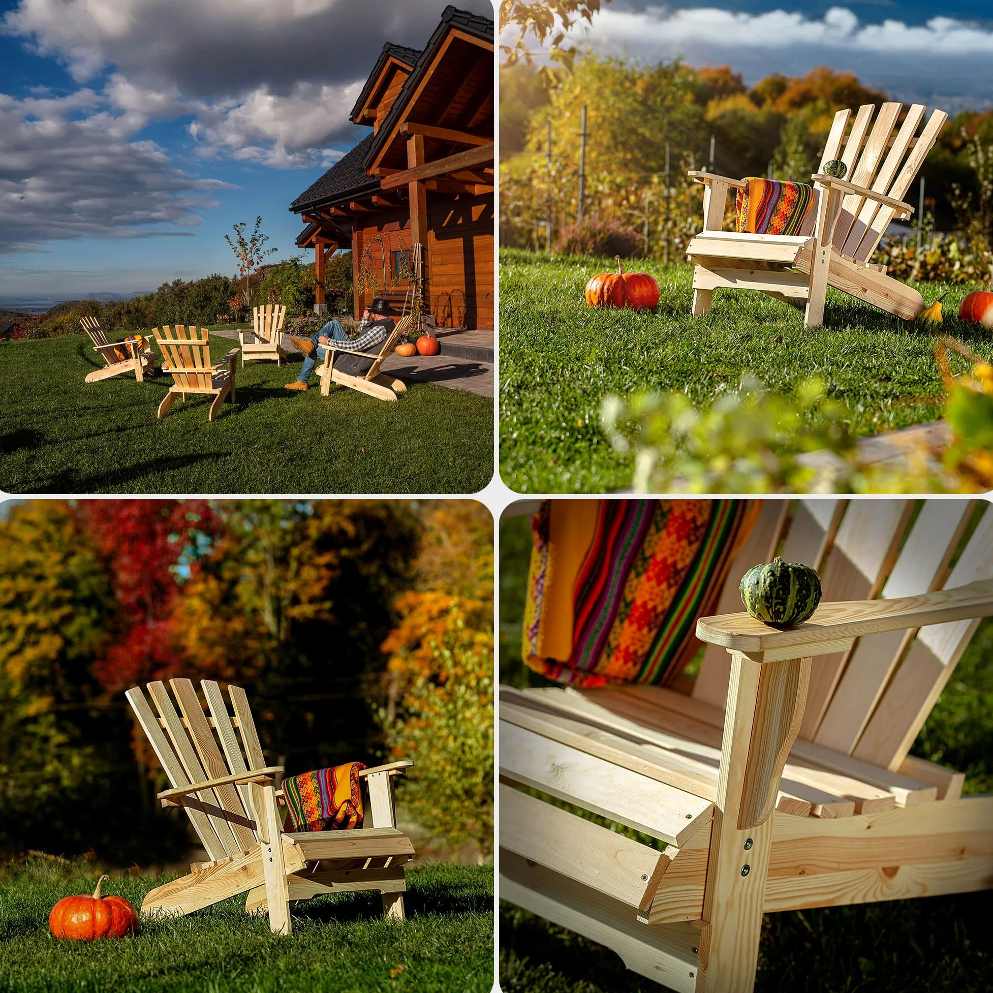 KADAX Silla de Jardín Adirondack de Madera, con Respaldo Alto y Reposabrazos, Silla de Relajación, para Exterior (Madera Natural)