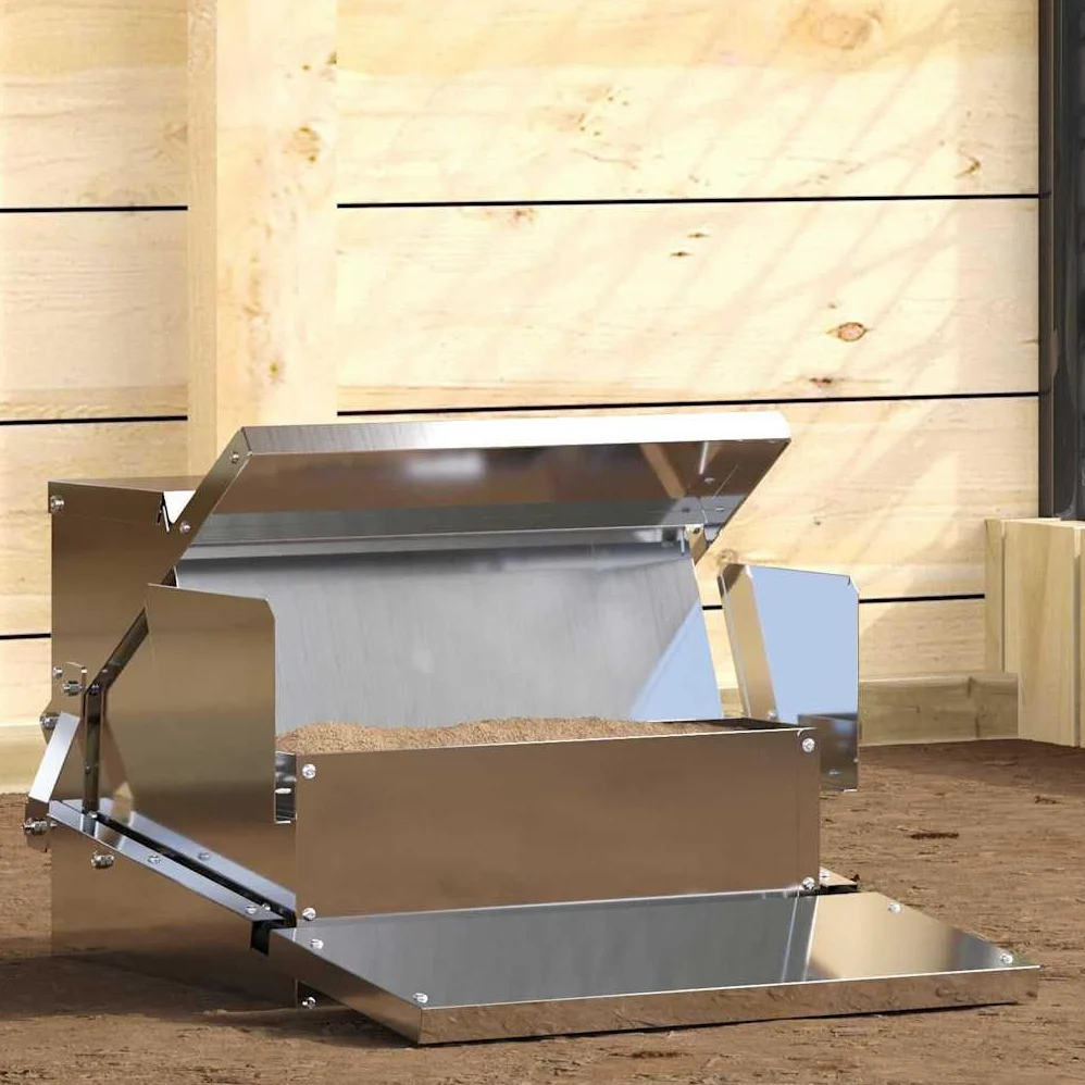 Comedero para gallinas de acero galvanizado, 50 x 40 x 29 cm, con pedal de apertura automática, resistente a la intemperie, para interior y exterior, con capacidad de 2 kg