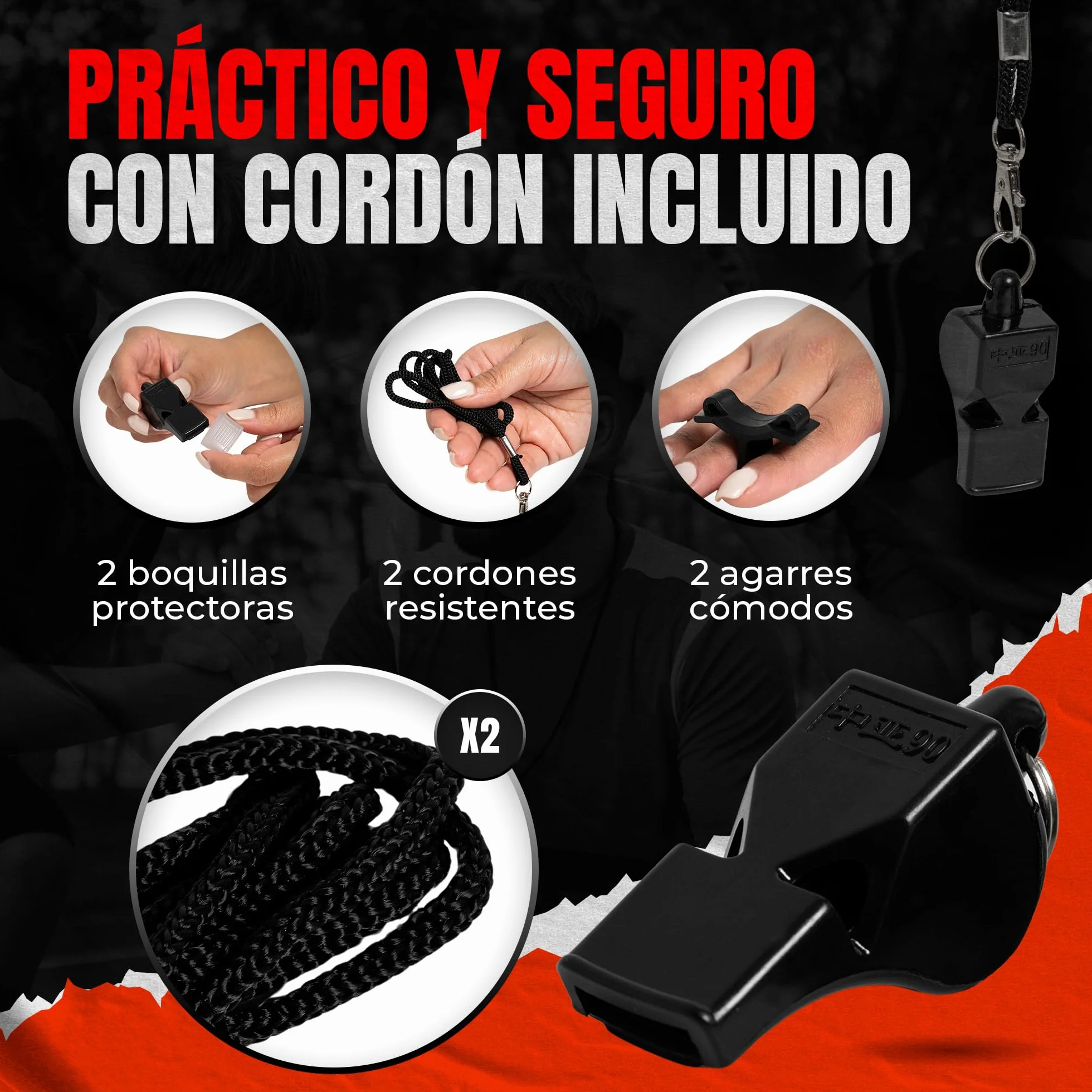 Maban Silbato Arbitro Profesional Pack 2 Silbatos 2 Agarres Cuerda Futbol Baloncesto Deportivo