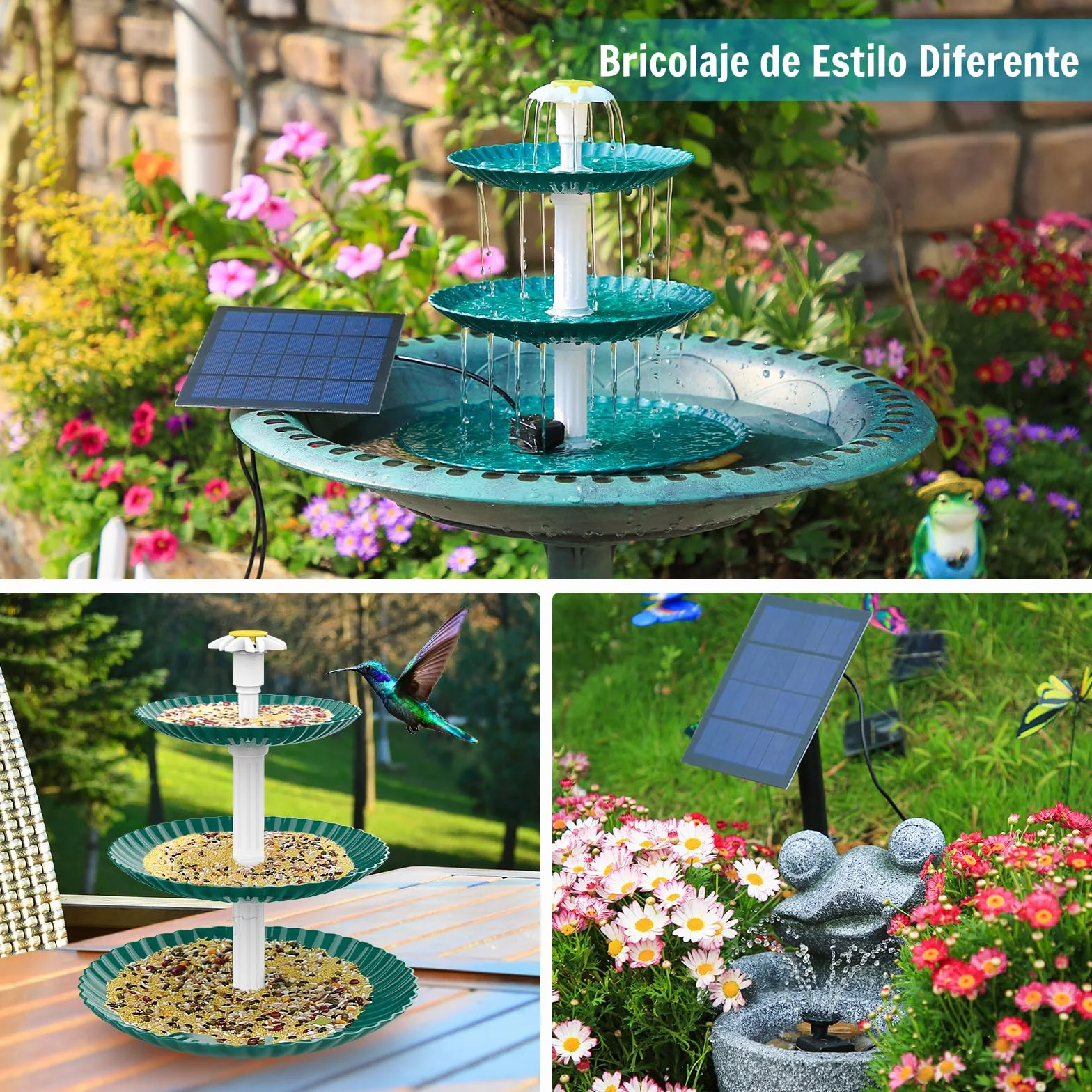 AISITIN - Fuente Solar para baño de pájaros, 3,5 W, 3 Niveles, Desmontable Fuente Solar para baño de pájaros, jardín Fuente, decoración de jardín, comedero, pájaros