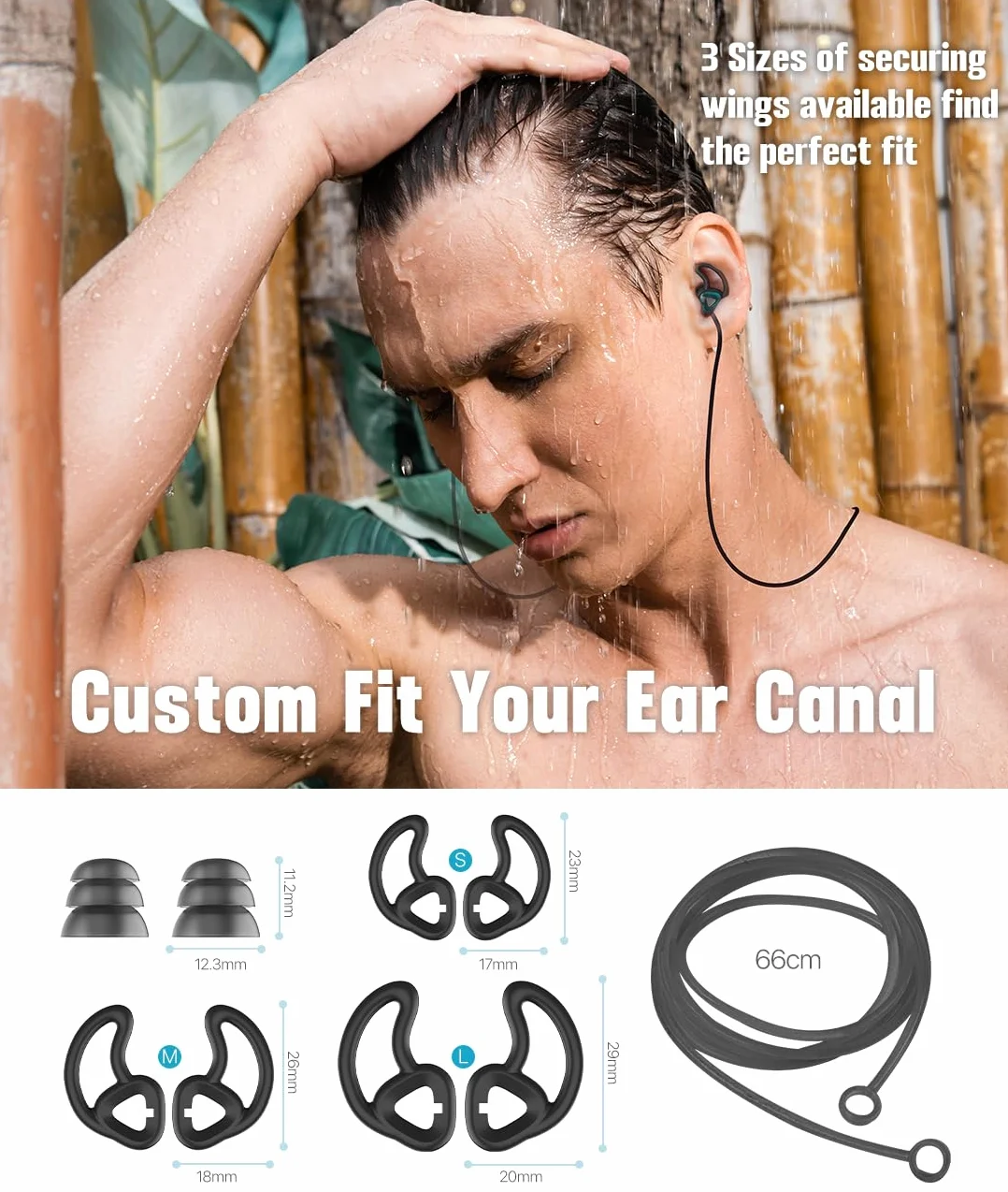Tapones para los oídos de silicona reutilizables para nadar con cordón adultos jóvenes