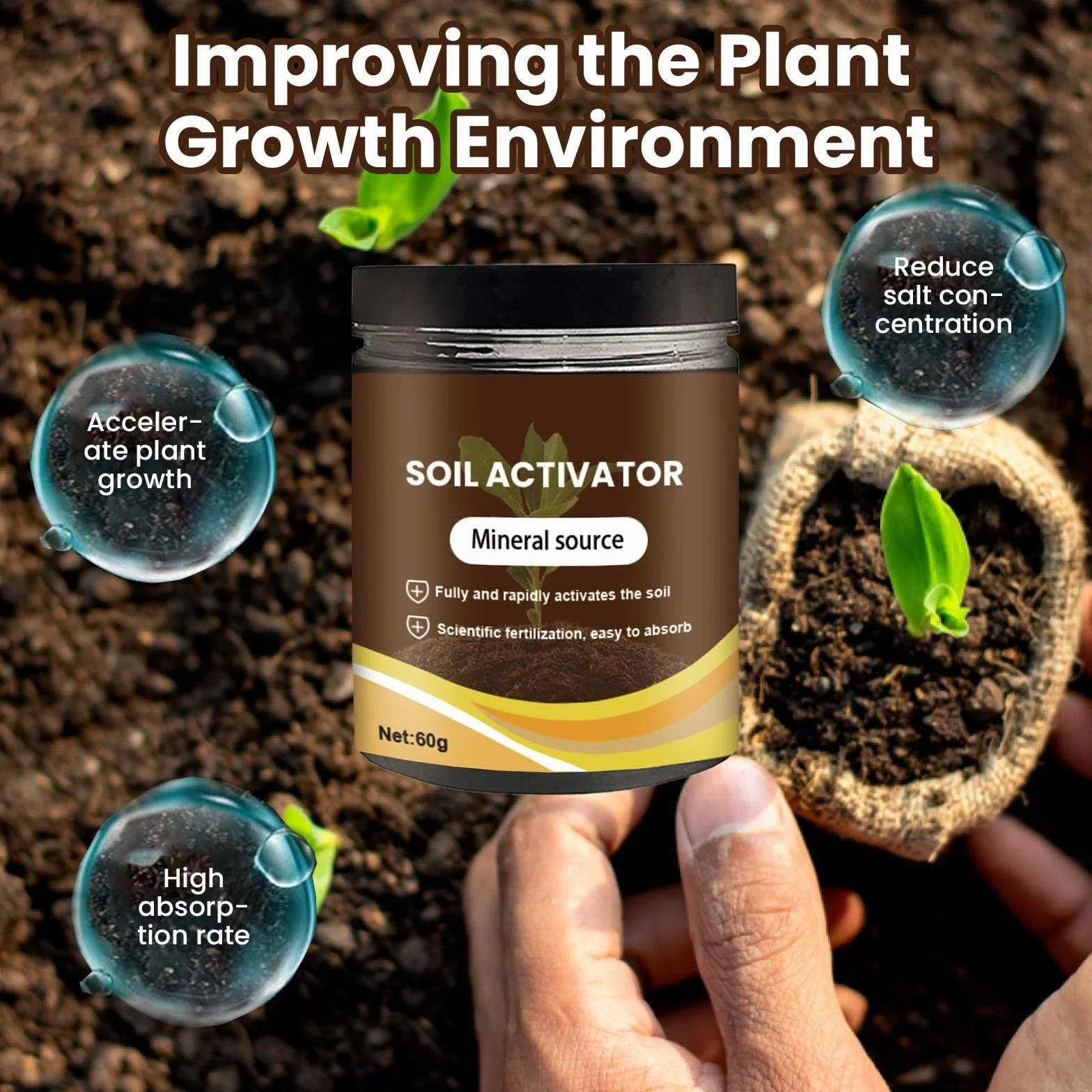 Activador de Suelo, Fertilizante profesional de Harina de Huesos, Activador del Suelo para Todas las Plantas de Interior, Potenciador de Nutrientes del Suelo para el Crecimiento de Plantas (2PC)