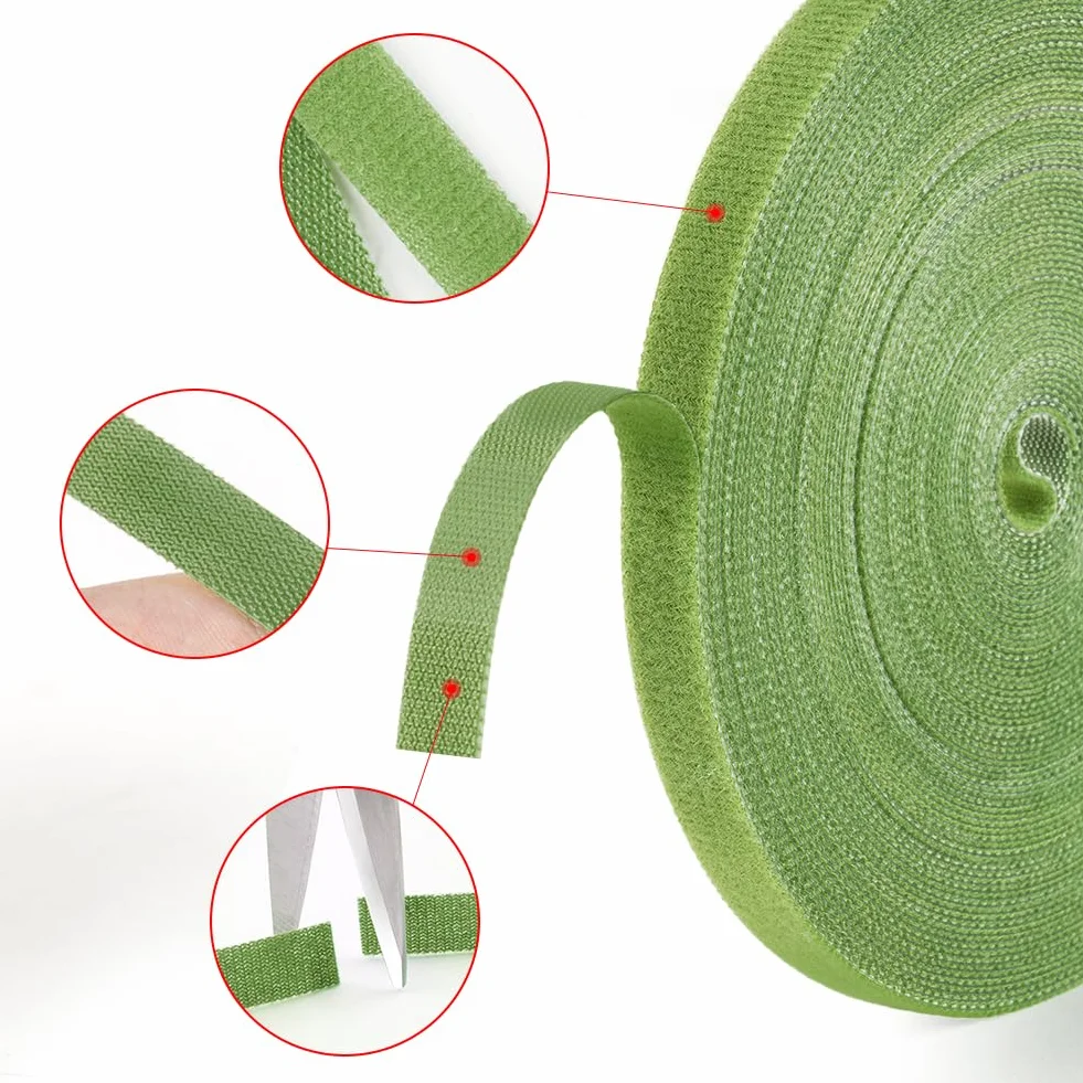 Cinta adhesiva para plantas con velcro, 15 m, color verde, resellable, de doble cara, 10 mm, autoadhesiva, para trepar, multiusos, resistente a la intemperie