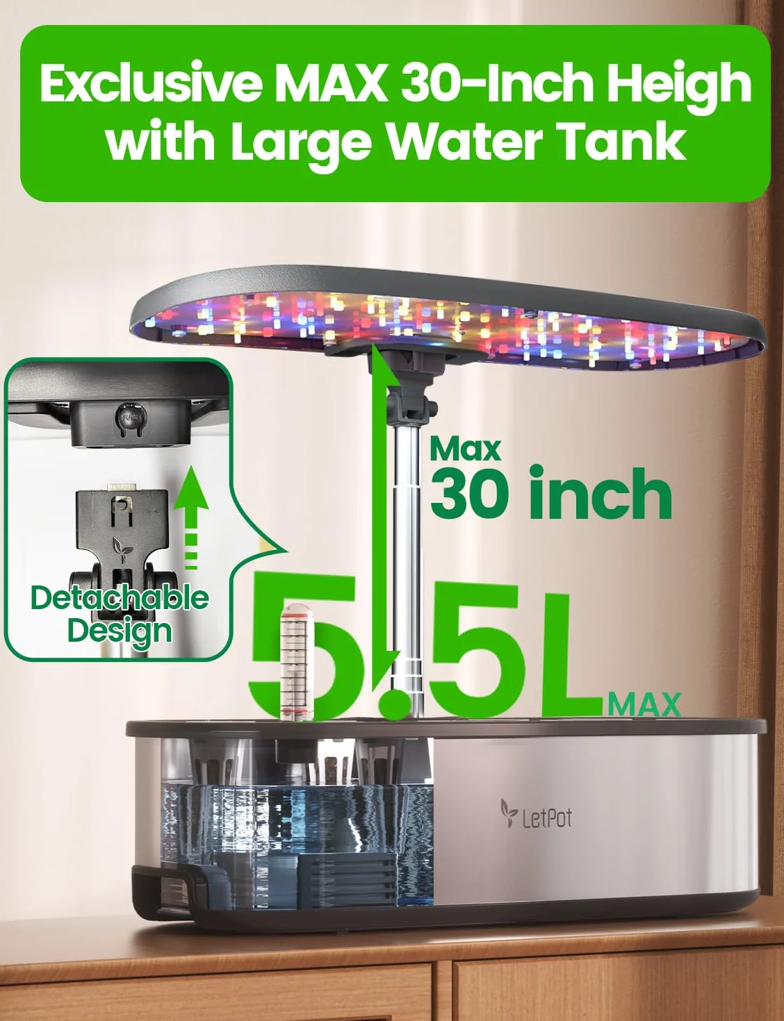LETPOT LPH-SE WiFi Sistema de Cultivo Hidropónico, Kit de Jardín de Hierbas Inteligente de 12 Cápsulas para Interiores, Jardín Interior con Luz de Crecimiento LED de 24W, Tanque de Agua de 5,5L