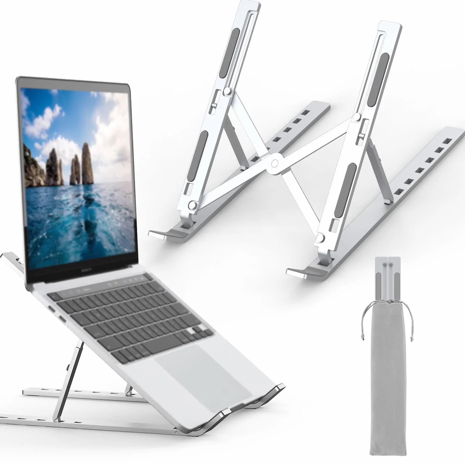 GRIFEMA Soporte para Ordenador Portátil, Laptop Stand Ajustable en 7 Ángulos, Aluminio Plegable con Bolsa, Ergonómico Ventilado para 10-15.6"