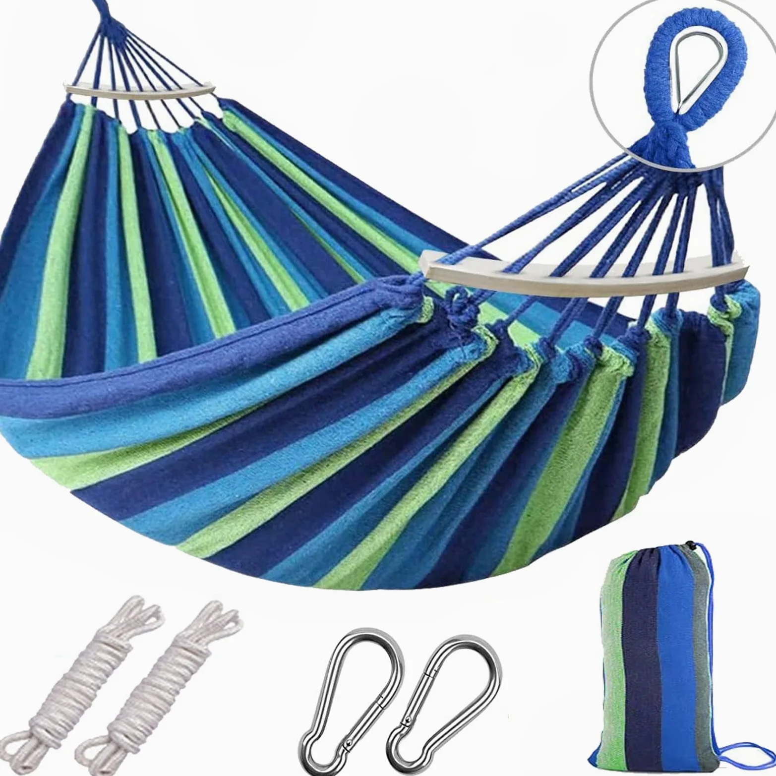 HUHJYUGE Hamaca Colgante Doble, Hamaca Jardin Colgante, Hamaca Colgante Camping, con Bolsa de Almacenamiento, Correas de Fijación y Mosquetones, para Senderismo Al Aire Libre (B 260x150cm)