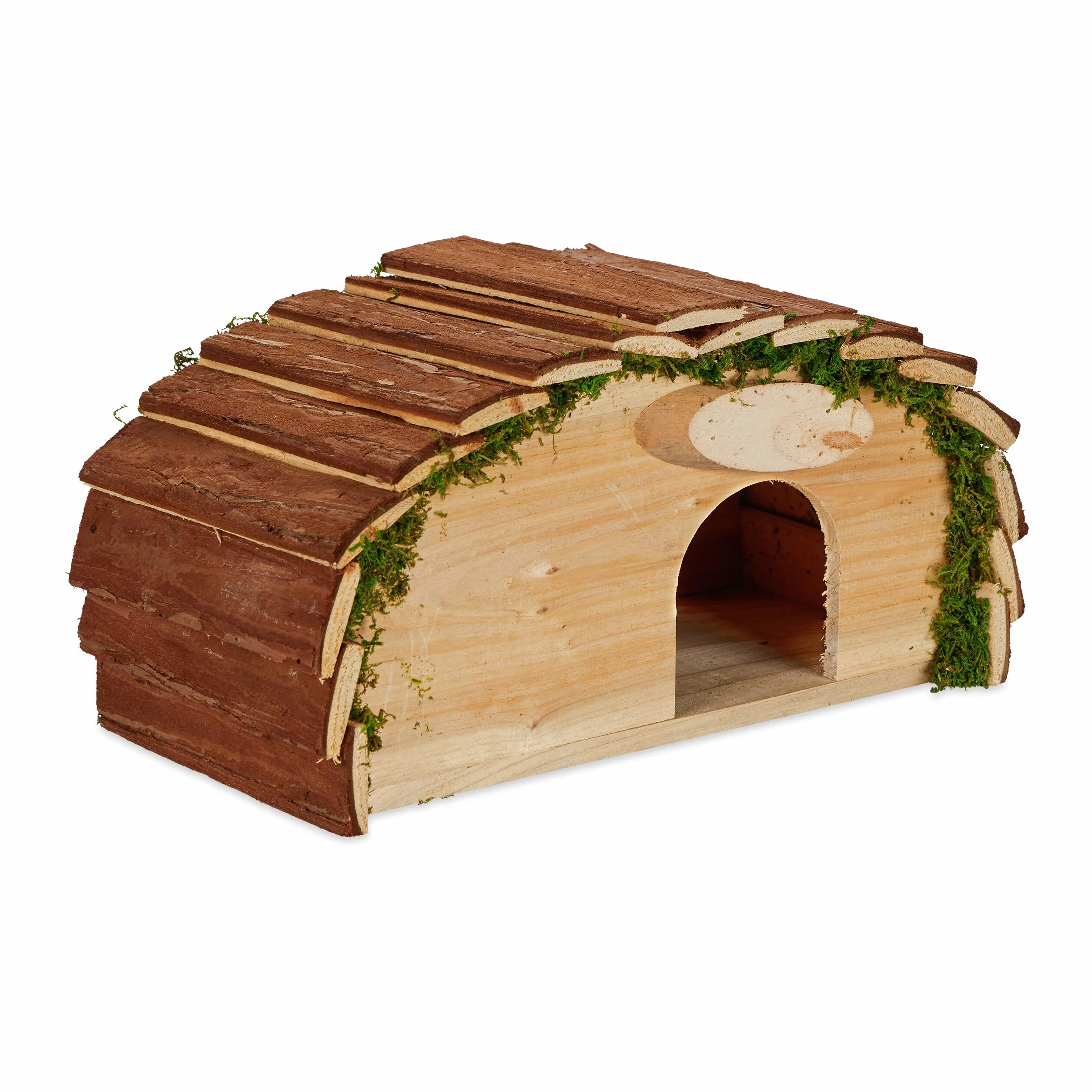 Relaxdays Casa Erizo Madera, Cueva Animales con Suelo, Corteza y Musgo, Refugio Hibernación, 18x34x17 cm, Marrón Natural