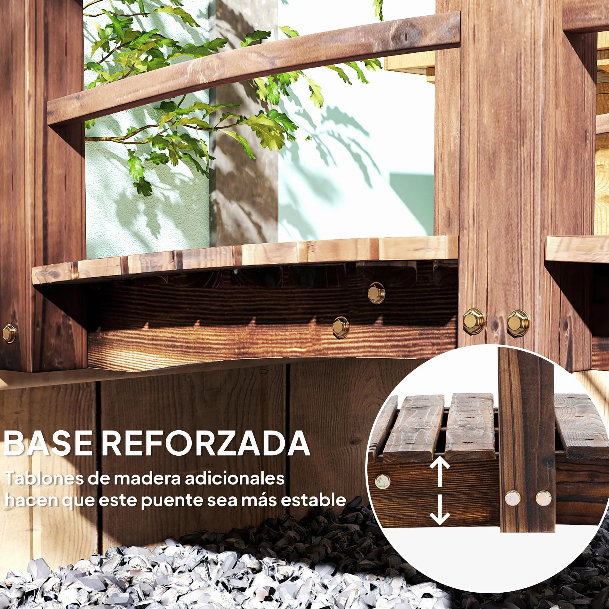 Outsunny Puente de Jardín Madera Carbonizada 152,5x67x48 cm Carga 181 kg Decorativo