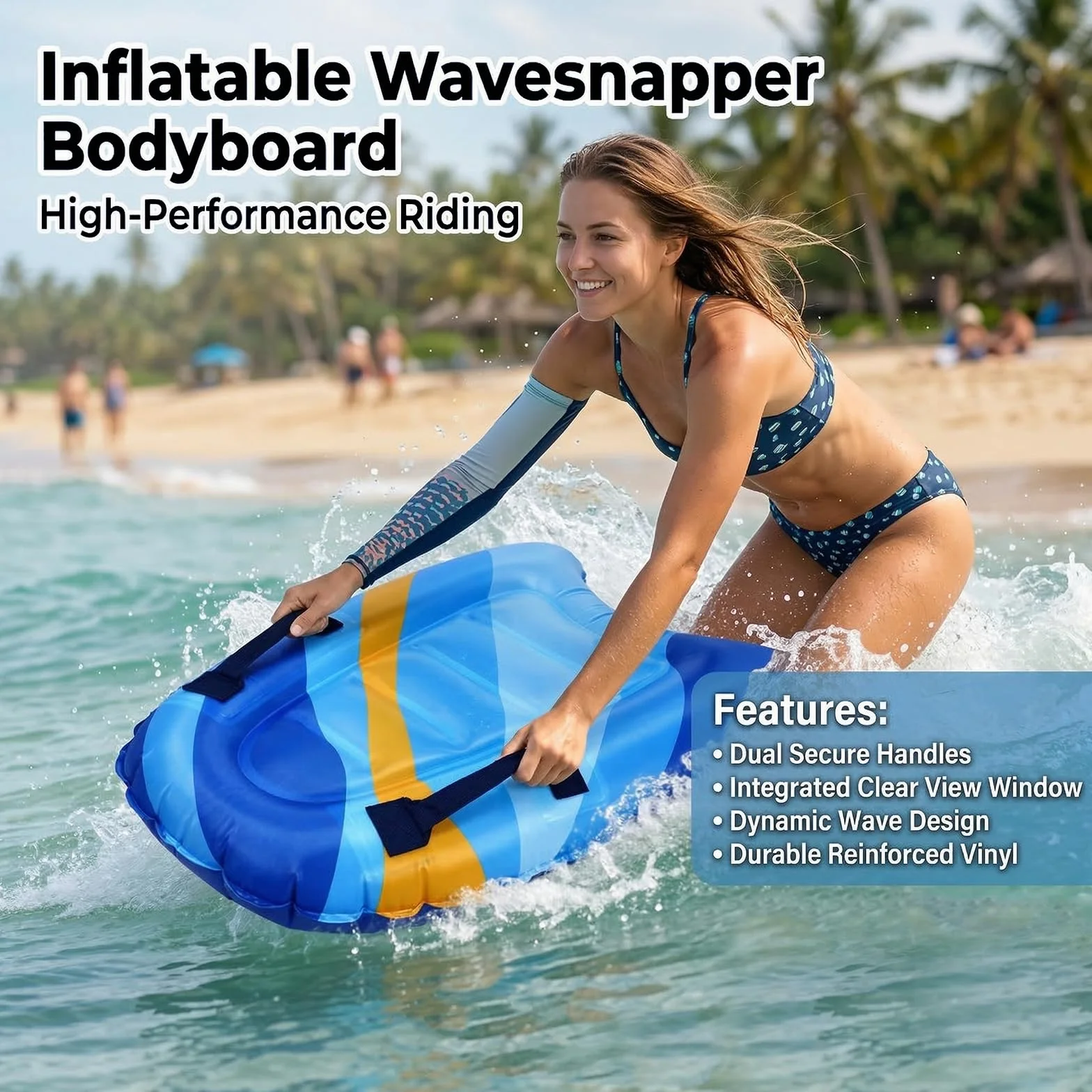 RANJIMA Tabla de bodyboard inflable ligera portátil con asas para surf playa piscina natación