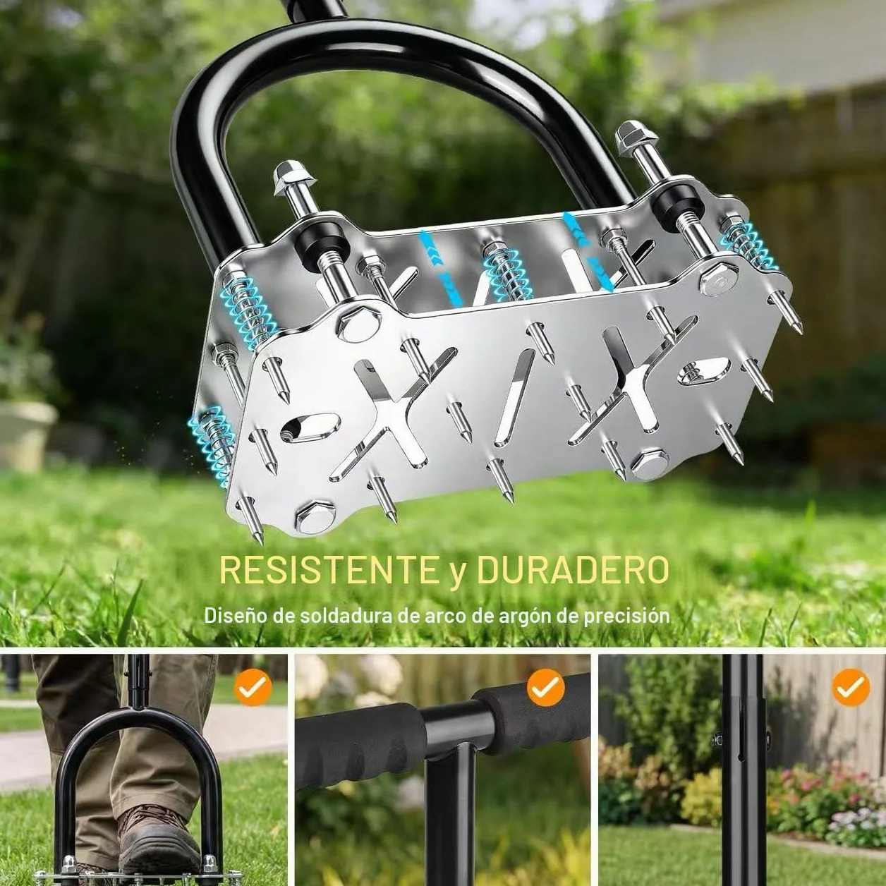 Aireador de Césped con 14 Púas, Aireador Manual de Césped con Plataforma Antideslizante, Escarificador y Aireador para Suelo Compactado, Herramienta de Aireación para Césped, Jardín Cuidado del Pasto