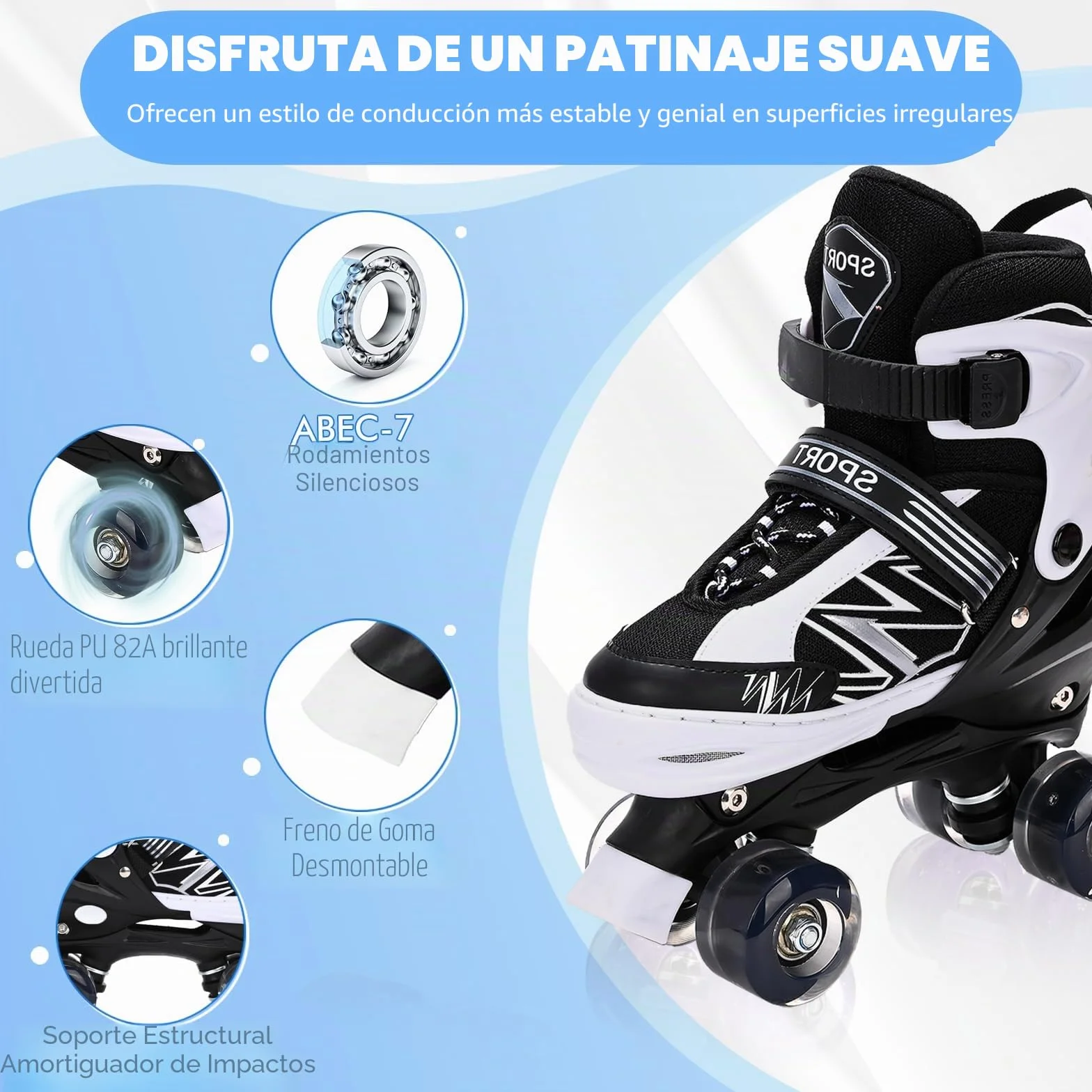 Patines Ajustables 4 Tamaños con Ruedas Iluminadas para Niños y Principiantes Violeta y Blanco
