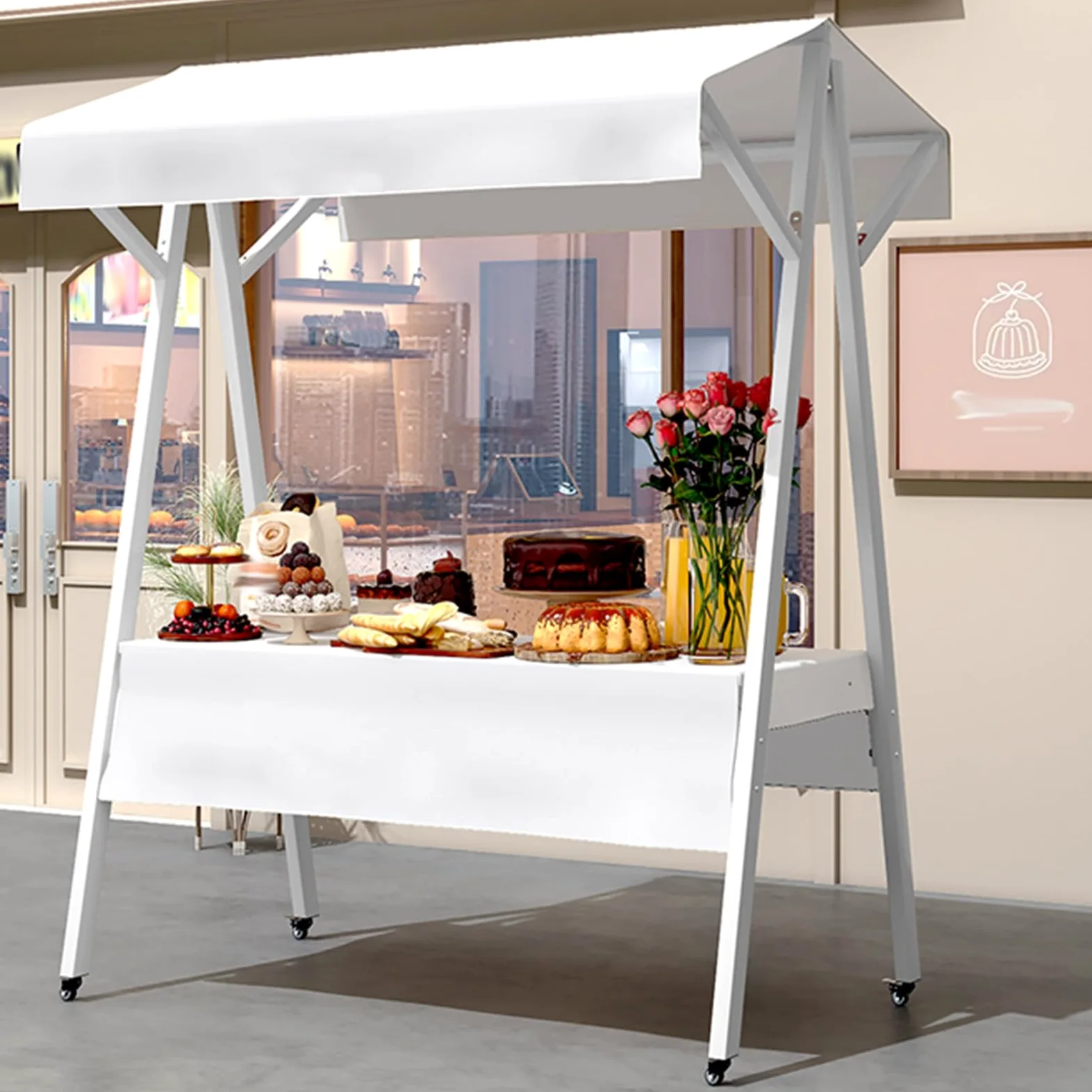 Carritos para Puestos de Mercado, Carrito de Comida móvil, Remolque Plegable de 150 cm para mercados agrícolas y Eventos, quiosco portátil Rojo, Puestos y casetas de Venta de c