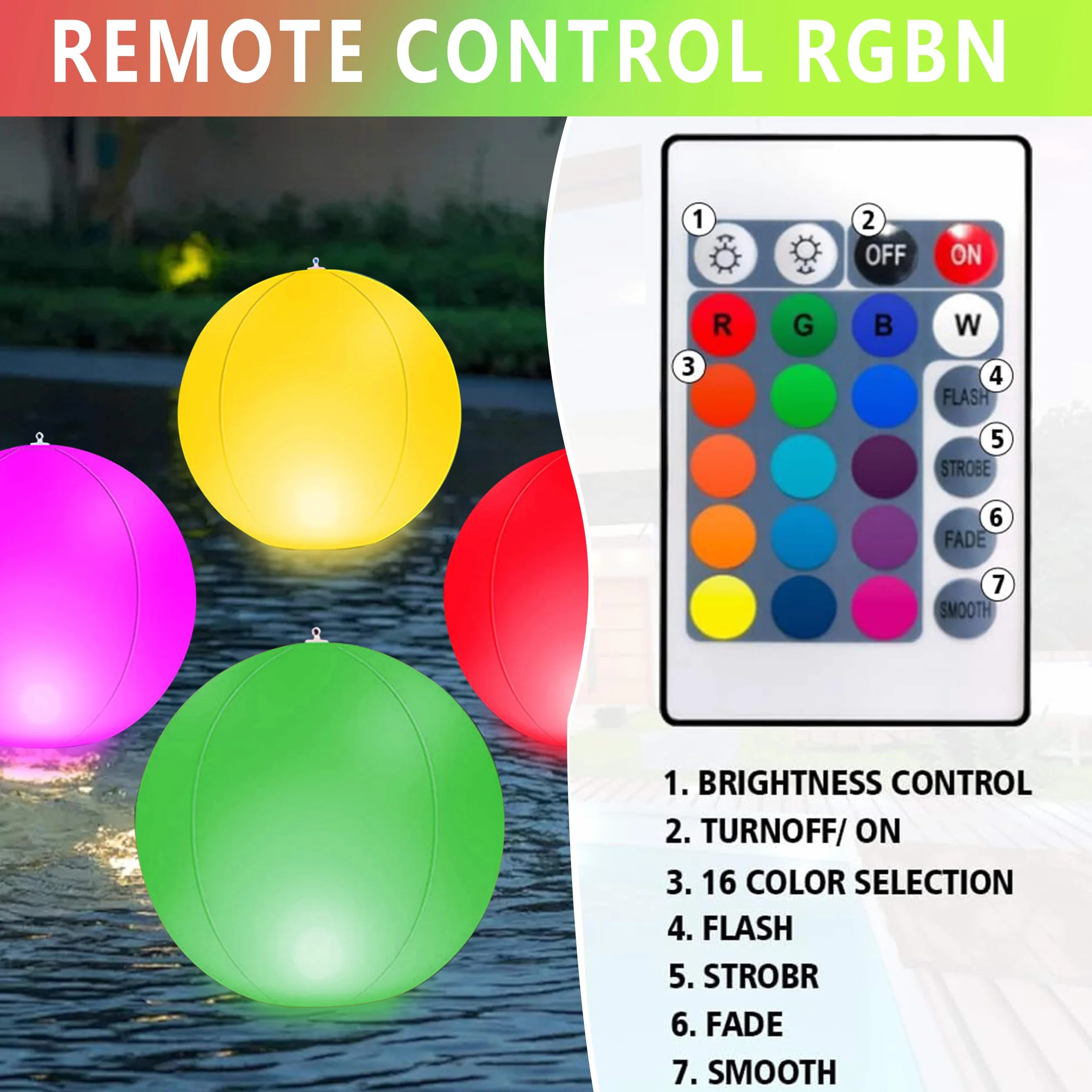 Luces Flotantes con Control Remoto, Pelotas de Playas Led de 16 Colores, Luz de Piscina Led, Luces Flotantes para Piscina para Fiestas en La Piscina, Playa y Jardín (Pelota 40cm-1)