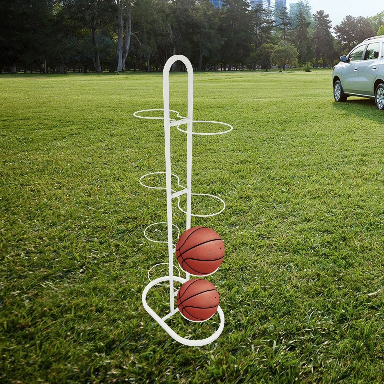 Soporte Vertical 8 Niveles para Almacenamiento Balones Fútbol Organizador Deportivo Portátil Blanco