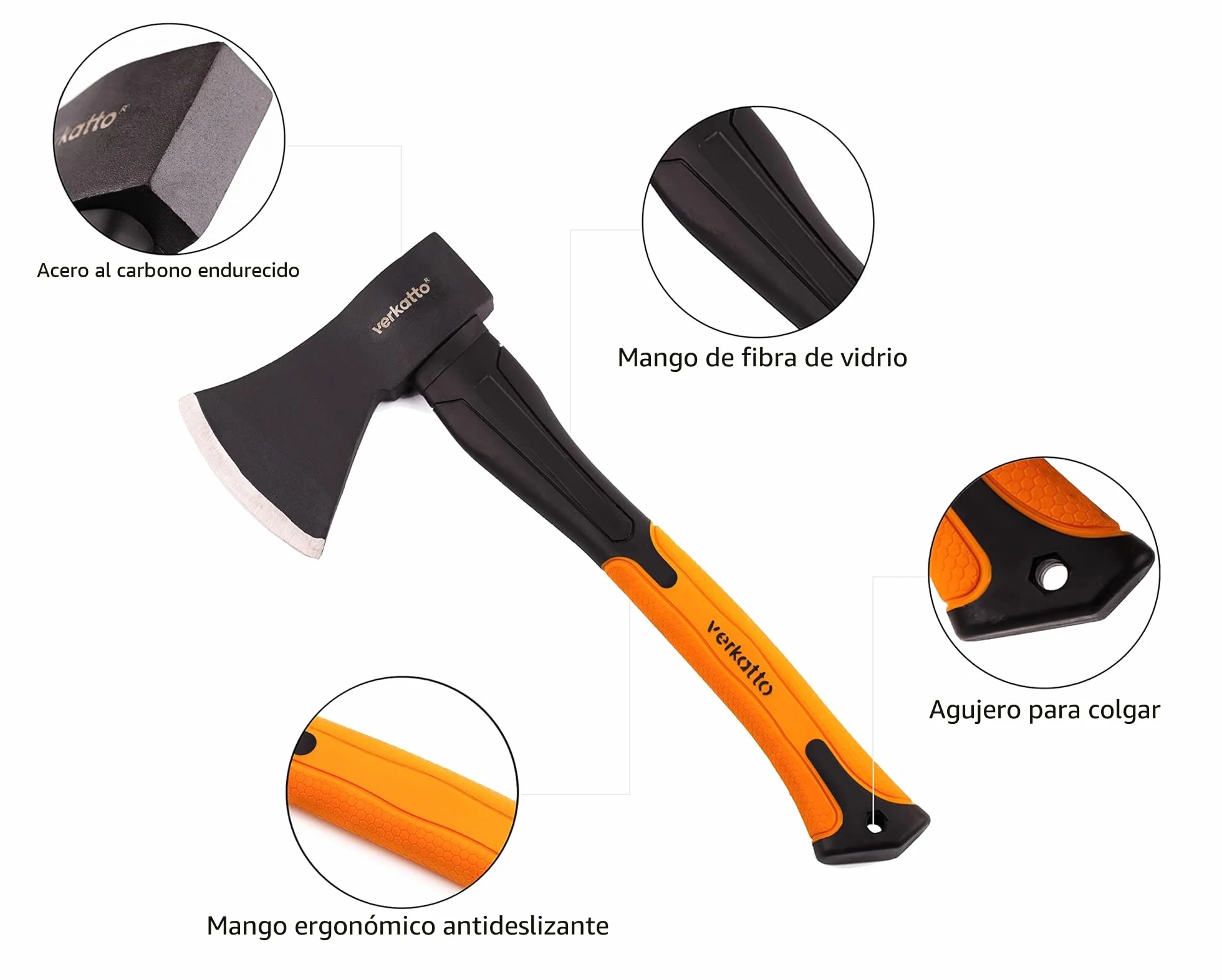 Mivos Hacha Pequeña de 600 g con Mango de Fibra de Vidrio y Hoja de Acero al Carbono - Hacha de Mano para Jardín y Bosque - Hacha de Tala Universal con Mango de Goma - Mini Hacha