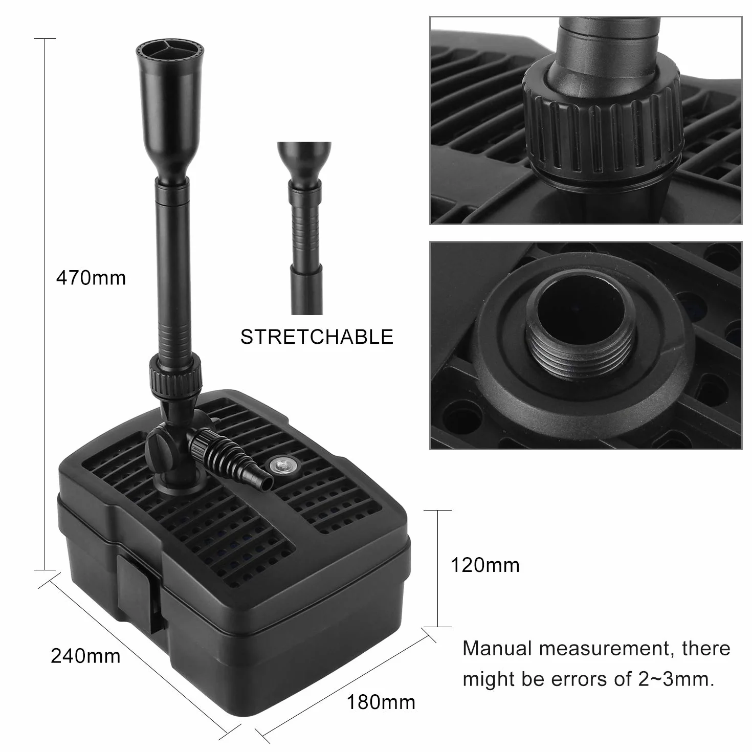 Bomba de Estanque Filtro de Estanque UVC Filtro de Estanque Fuente de Estanque 4 en 1 con Filtro Clarificador UV CUF-2505 1000L / H 24W 10m Cable de Alimentación Diseño de Jardín y Fuente