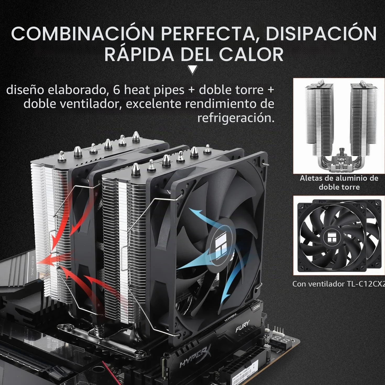 Thermalright Peerless Assassin 120 SE Enfriador de aire de CPU, 6 tubos de calor, ventilador doble PWM 120mm, AGHP, para AMD AM4 AM5/ Intel 1150/1151/1200/1700