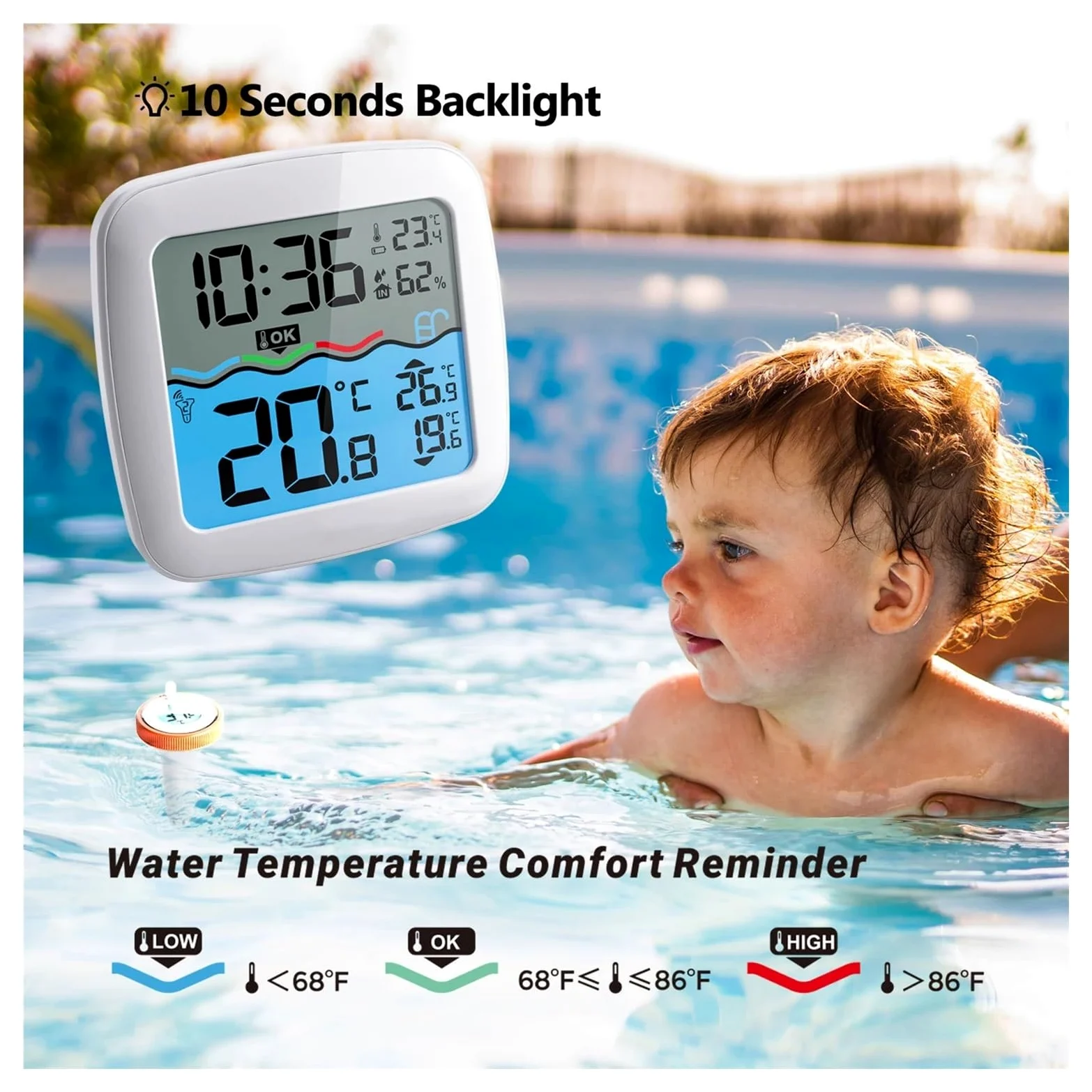 Termohigrómetro Termómetro Digital Flotante For Piscina, Control Remoto Inalámbrico, Termómetro Interior For Exteriores, For Piscina, Baño, Agua, Spas, Acuarios