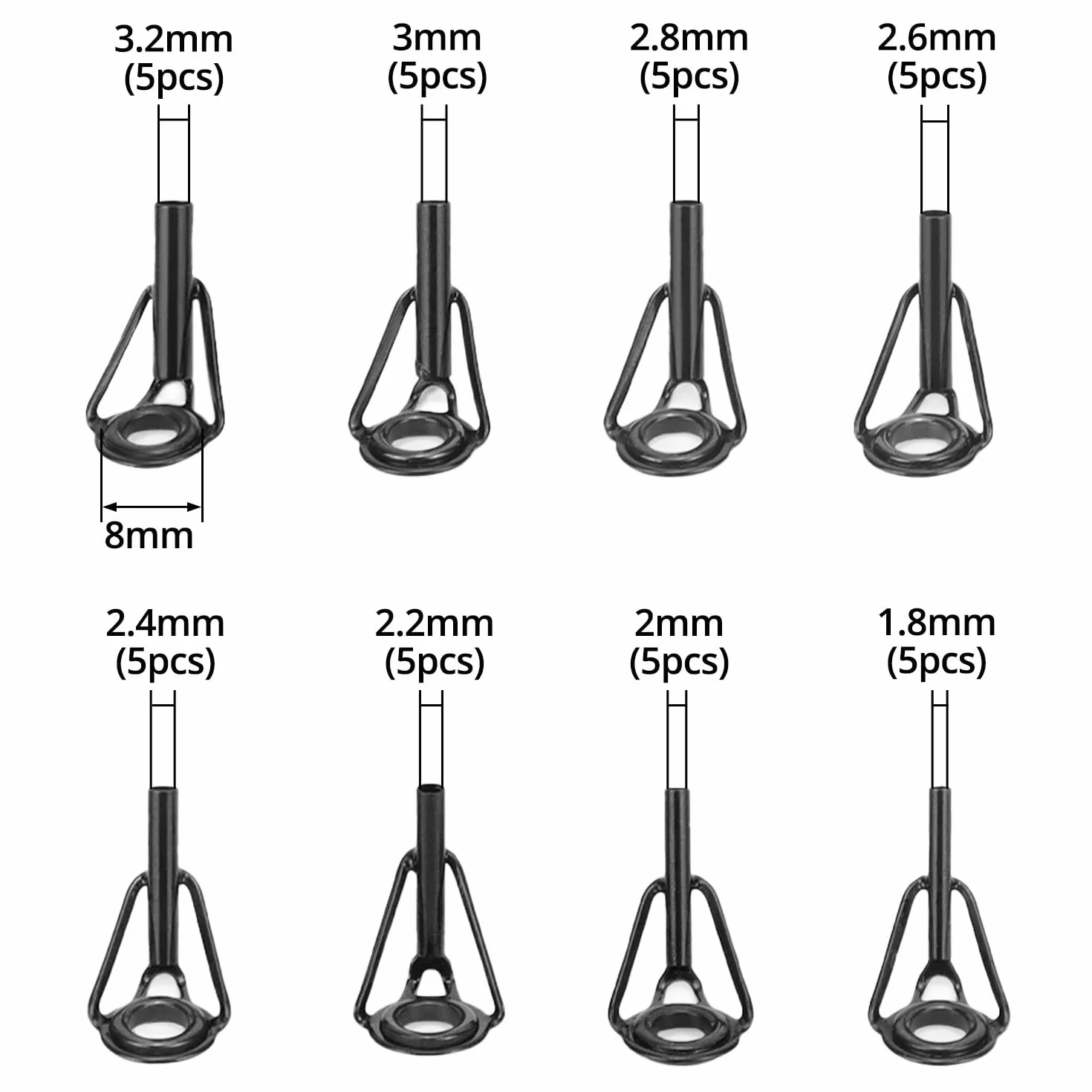 QWORK® 40 Piezas Anillos de Punta de Caña de Pescar 8 Tamaños Cerámica Acero Inoxidable