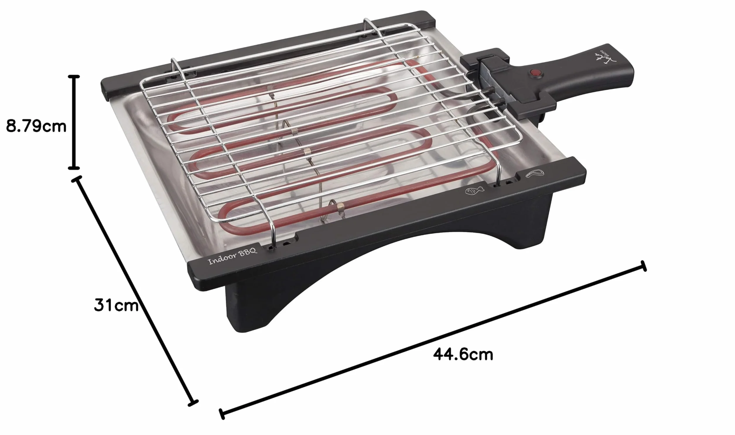 JATA BQ95 - Barbacoa Eléctrica 2000 W sin Humo con Parrilla Ajustable 2 Alturas, Bandeja de Agua Antihumos, Grill Desmontable Fácil Limpieza, Superficie 28x22 cm