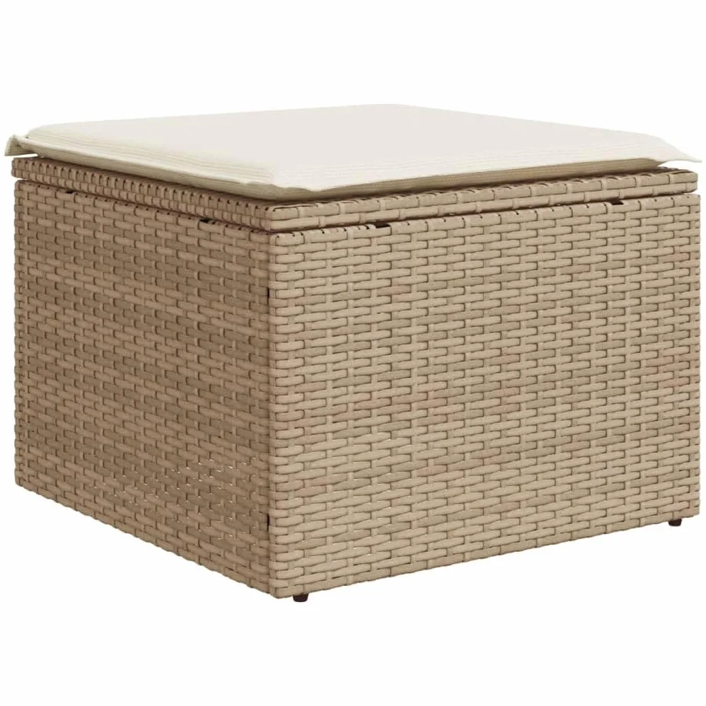 vidaXL Taburete de Jardín con Cojín, Reposapiés con Funda Extraíble, Asiento de Exterior, Taburete para Patio Terraza, Ratán Sintético Beige