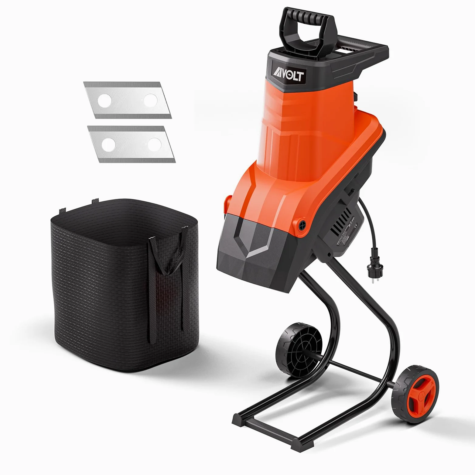 AIVOLT Trituradora Eléctrica de Ramas 2500W Biotrituradora Eléctrica con Bolsa de Recolección 50L para Diámetro de Corte de Ramas 45mm