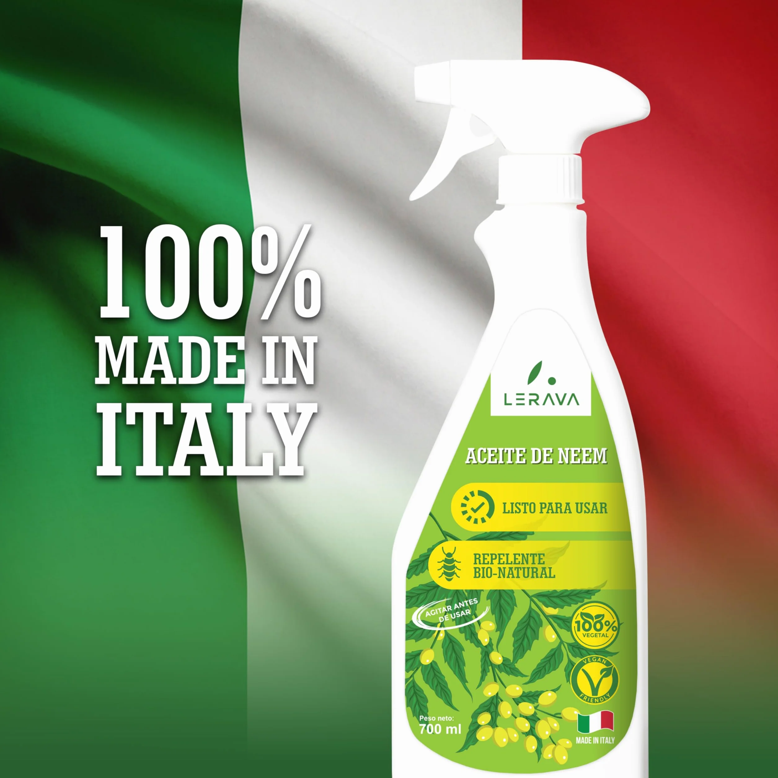 LERAVA Aceite de Neem (700 ml) - Repelente natural para plantas - Emulsionable en agua para hojas y suelo - Protección eficaz contra plagas y mejora del crecimiento saludable