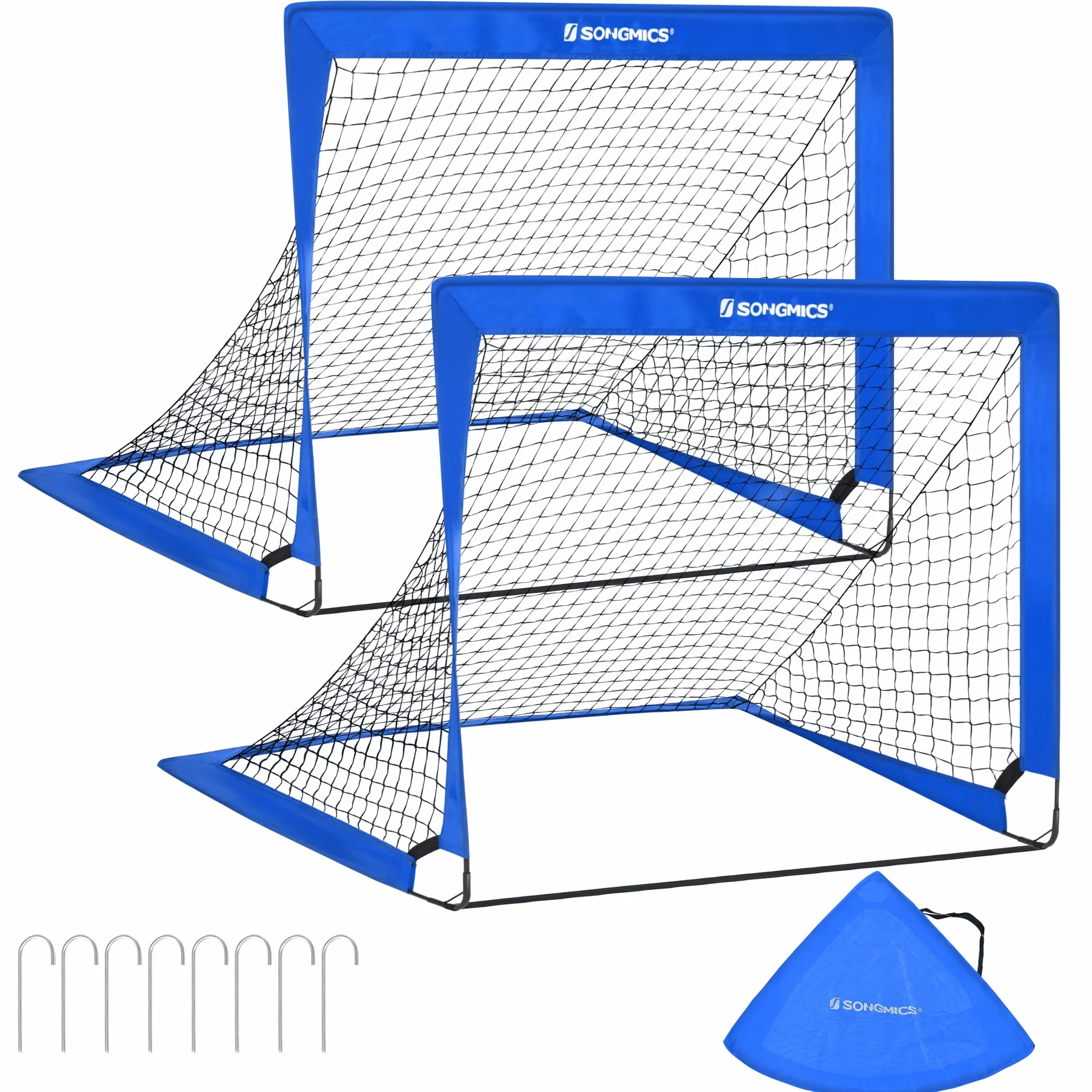 SONGMICS Porterías de Fútbol Plegables para Niños, Fibra de Vidrio Elástica, Tela Oxford, Juego de 2