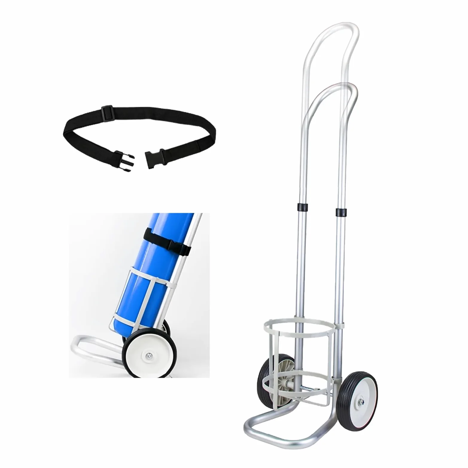 AdjustableTank - Carrito de soporte con correa protectora de 4 posiciones de ajuste de altura, portátil, cilindro de gas con ruedas para fácil li