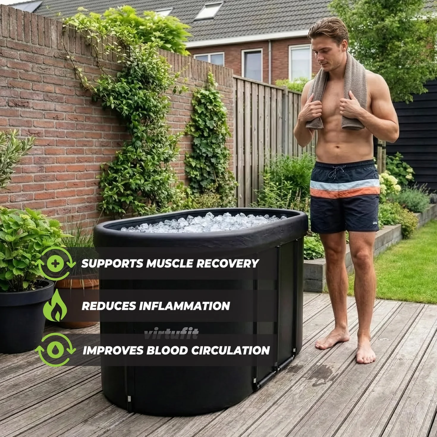 VirtuFit Baño de hielo ovalado de 500 l – Piscina de agua fría Ice Bath para regeneración y recuperación muscular, plegable, aislamiento de 5 capas, incluye accesorios, exterior e interior, antracita