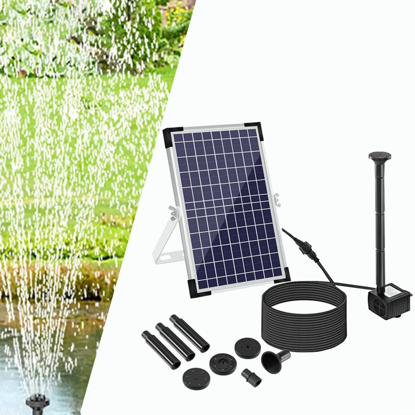 Bomba de fuente solar de 10 W 9 V con 9 boquillas, flujo de 500 l/h para baño de pájaros, estanque de peces, función de agua de jardín, sistema de agua de circulación al aire libre, altura