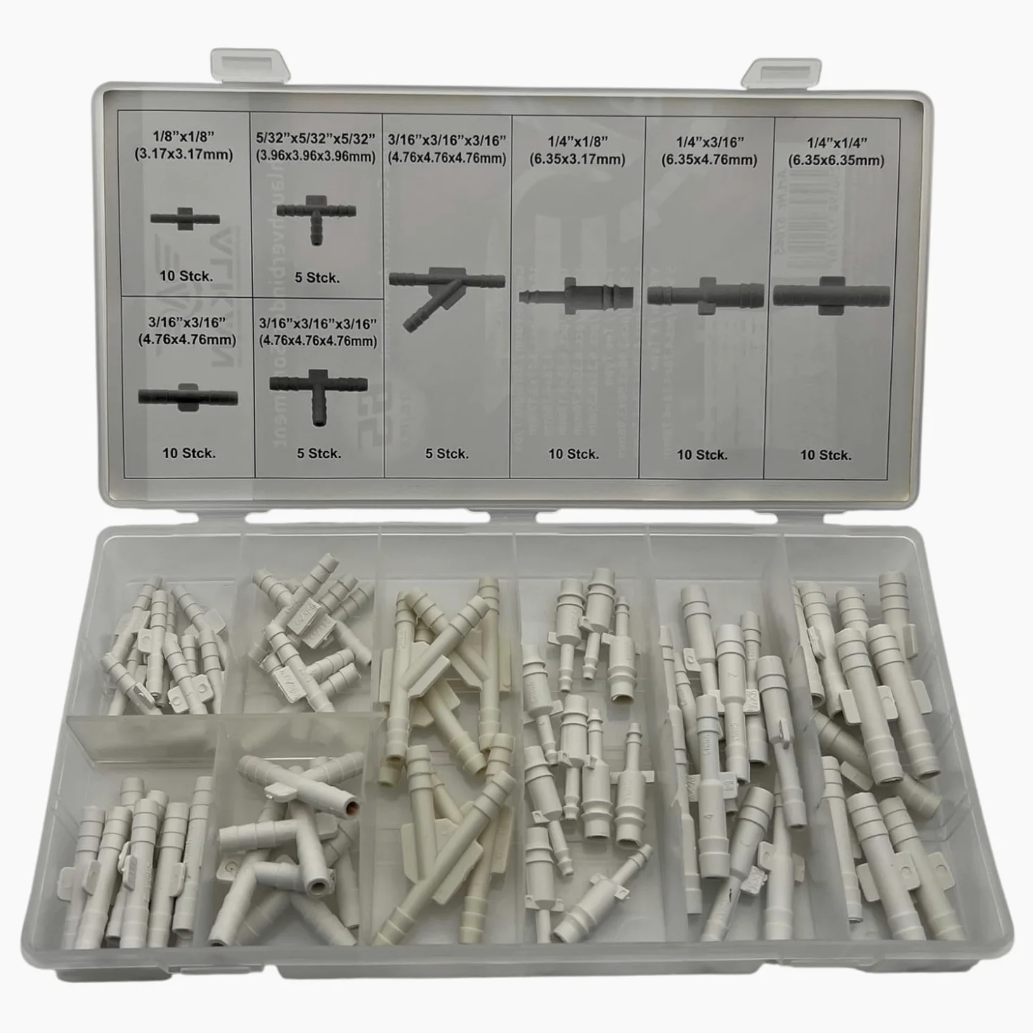 Surtido de conectores de manguera de 1/8" (3,17 mm) hasta 1/4" (6,35 mm) / Mini conector de vacío de plástico para manguera de aire en forma de T (pieza en T) y forma de Y, 65 piezas