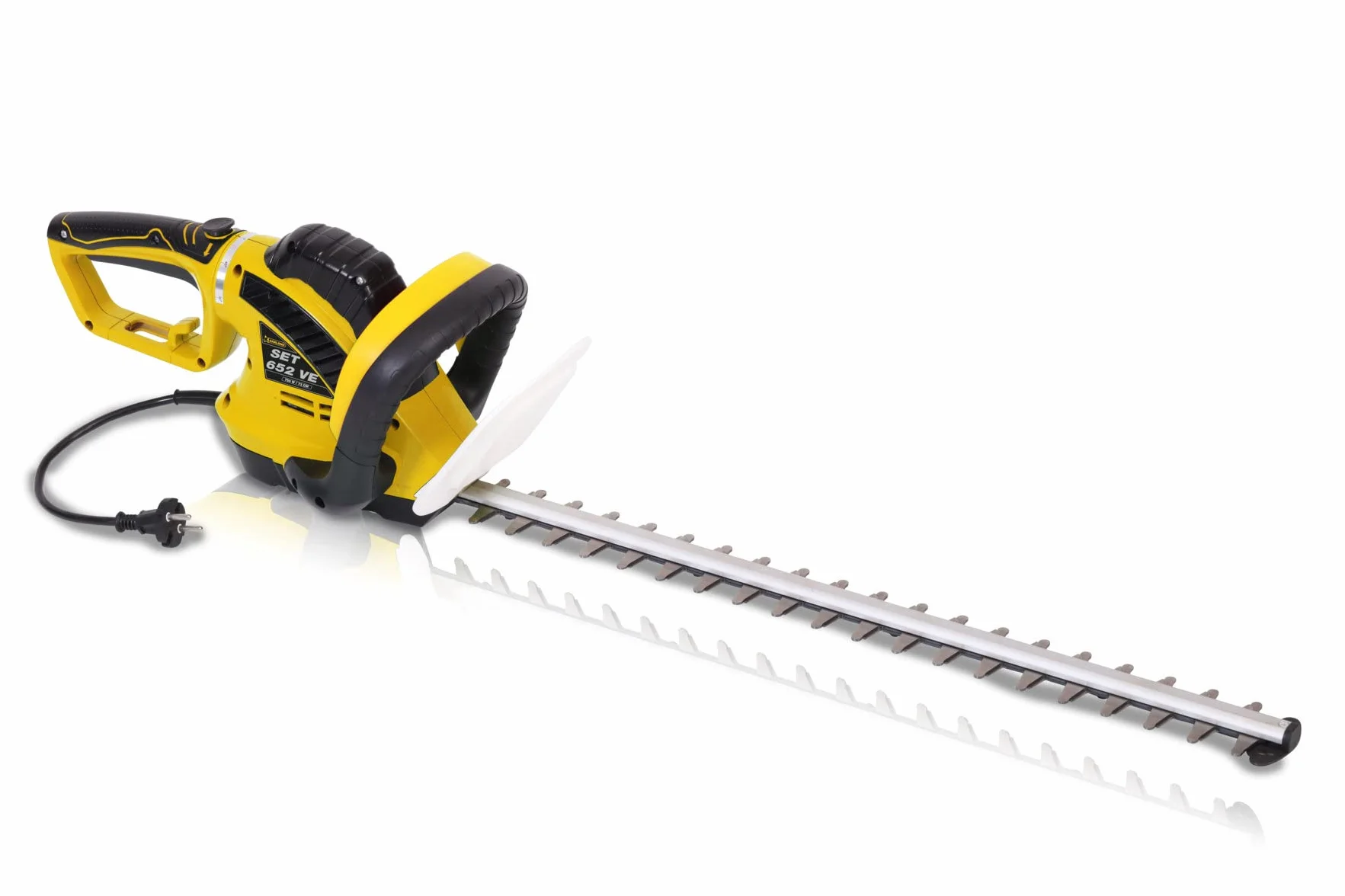 GARLAND Set 652 VE-V20 - Cortasetos eléctrico 750W, Cuchilla Doble 73 cm con Paso 28 mm, asa giratoria 180°, Embrague mecánico, Peso 3,6 kg