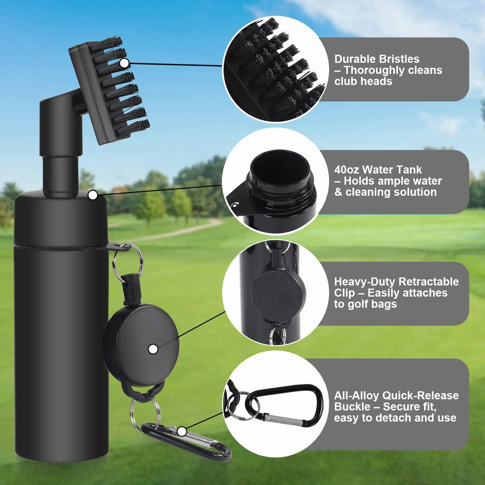 SINZONEu® Limpiador de Palos de Golf con Spray de Agua y Clip, Cepillo Portátil con Cerdas Nylon y Rascador