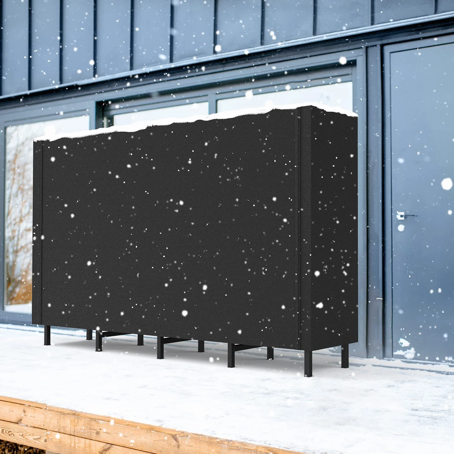 Estante de leña para Exteriores con Cubierta, Estante de leña de 5.5 pies para Chimenea, Almacenamiento de leña, Soporte de leña para Interiores, Ajustable, Resistente, Tela Oxford Impermeable Negra