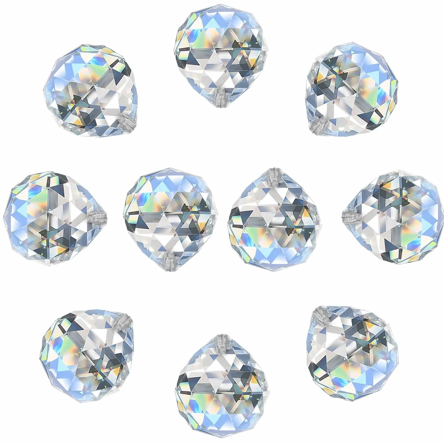 10 Bolas de Cristal Transparente (20mm) - Prismas Colgantes para Decoración - Ideal para Ventanas, Jardín, Hogar y Bodas