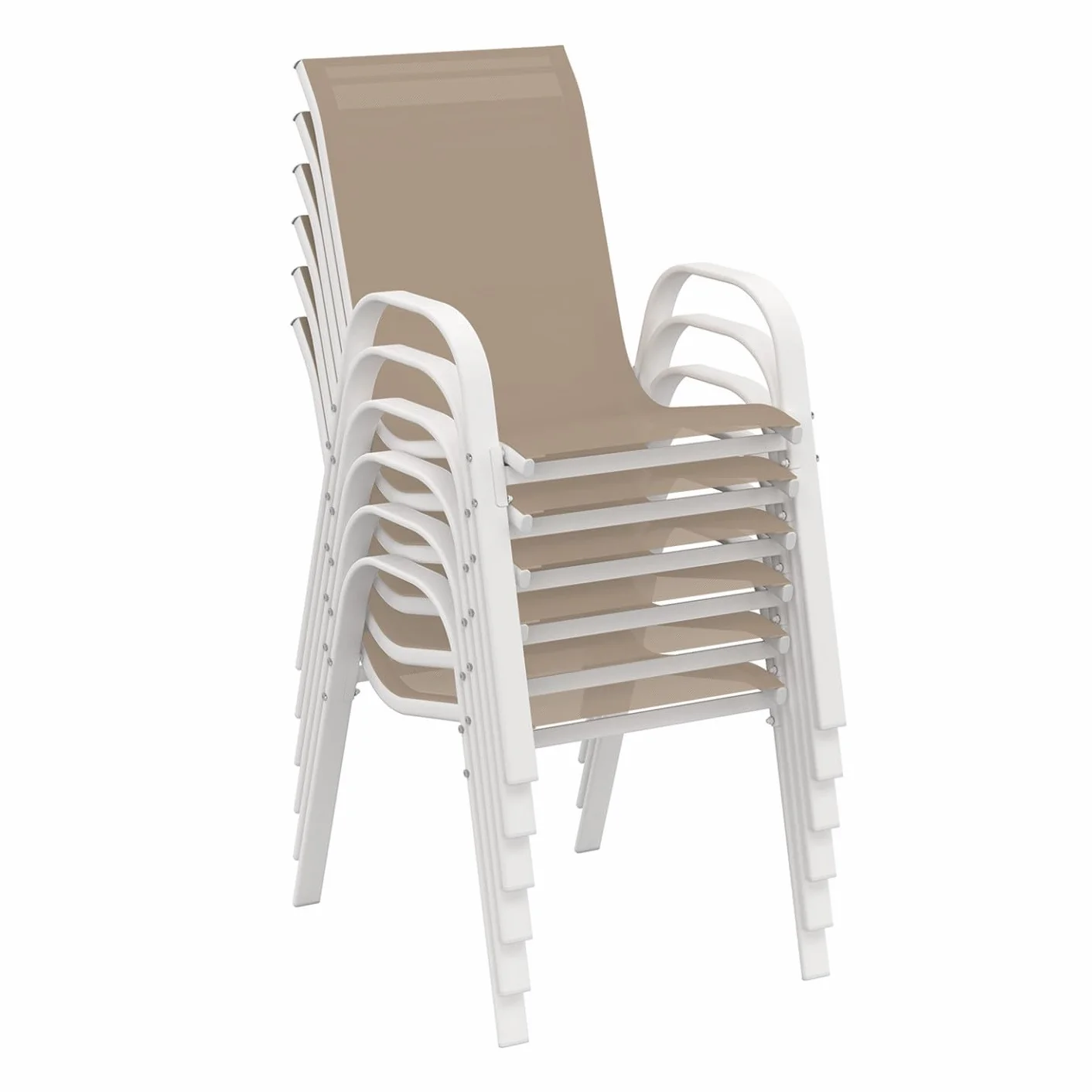 Salón de jardín Madrid Mesa 190 cm 8 sillas apilables blanco beige