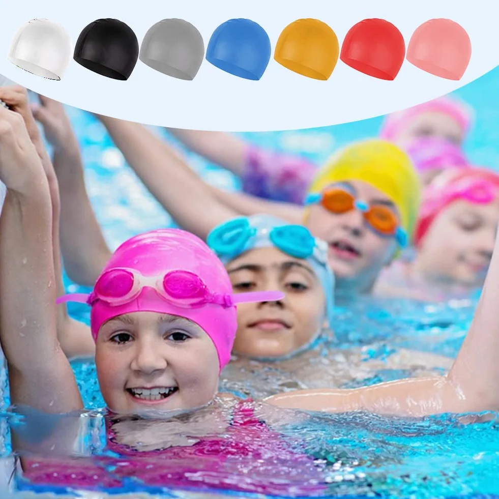 HYCOPROT Gorro de Natación para Niños, 100% Silicona, Antideslizante, Impermeable, Cómodo y Elástico