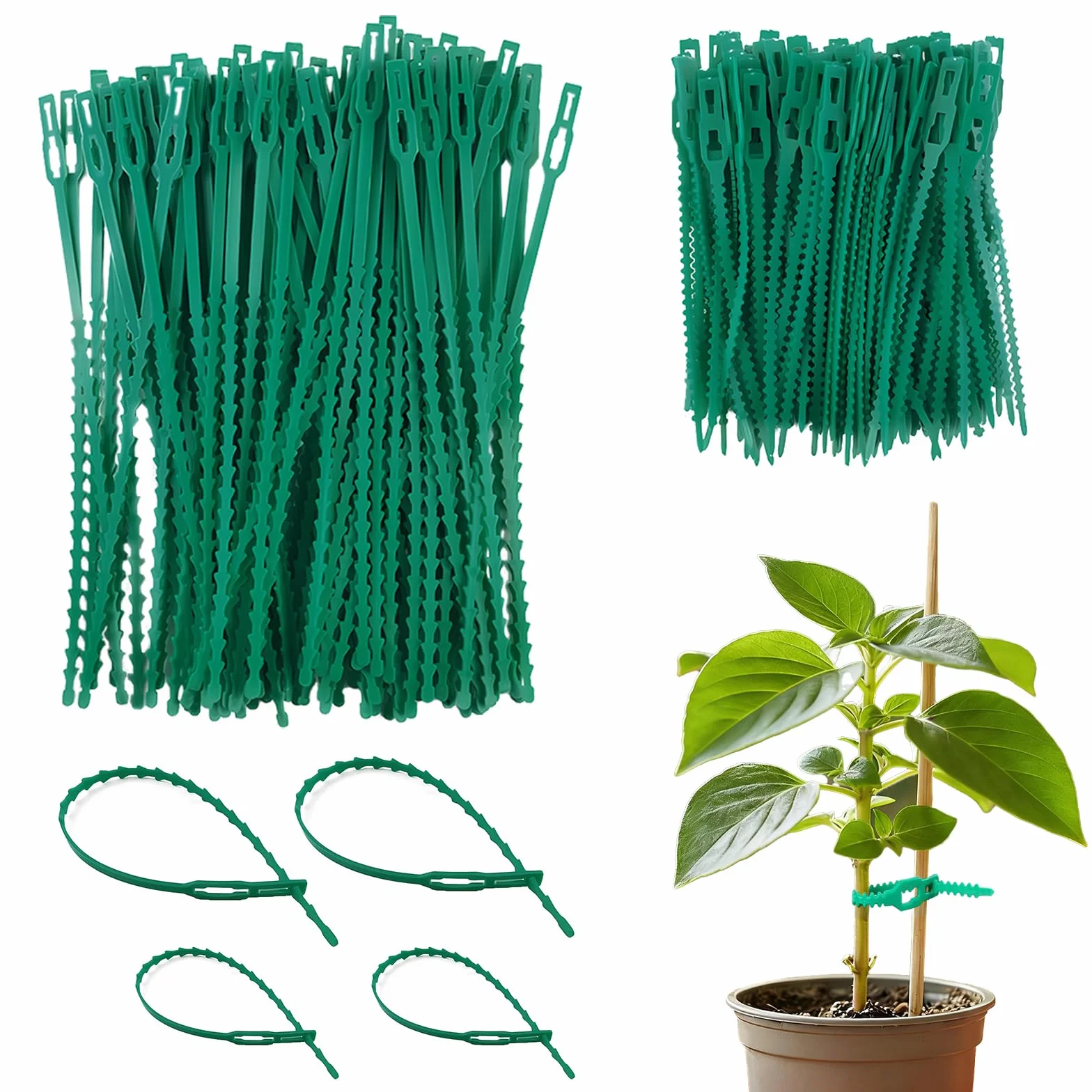 Bridas para Plantas Verde, Ajustable Lazos de Plantas, Flexible Corbata de Planta Lazos de Plantas, Multifuncional lazos de Jardinería para Cuidado del Crecimiento de Plantas Jardín (200 Piezas)