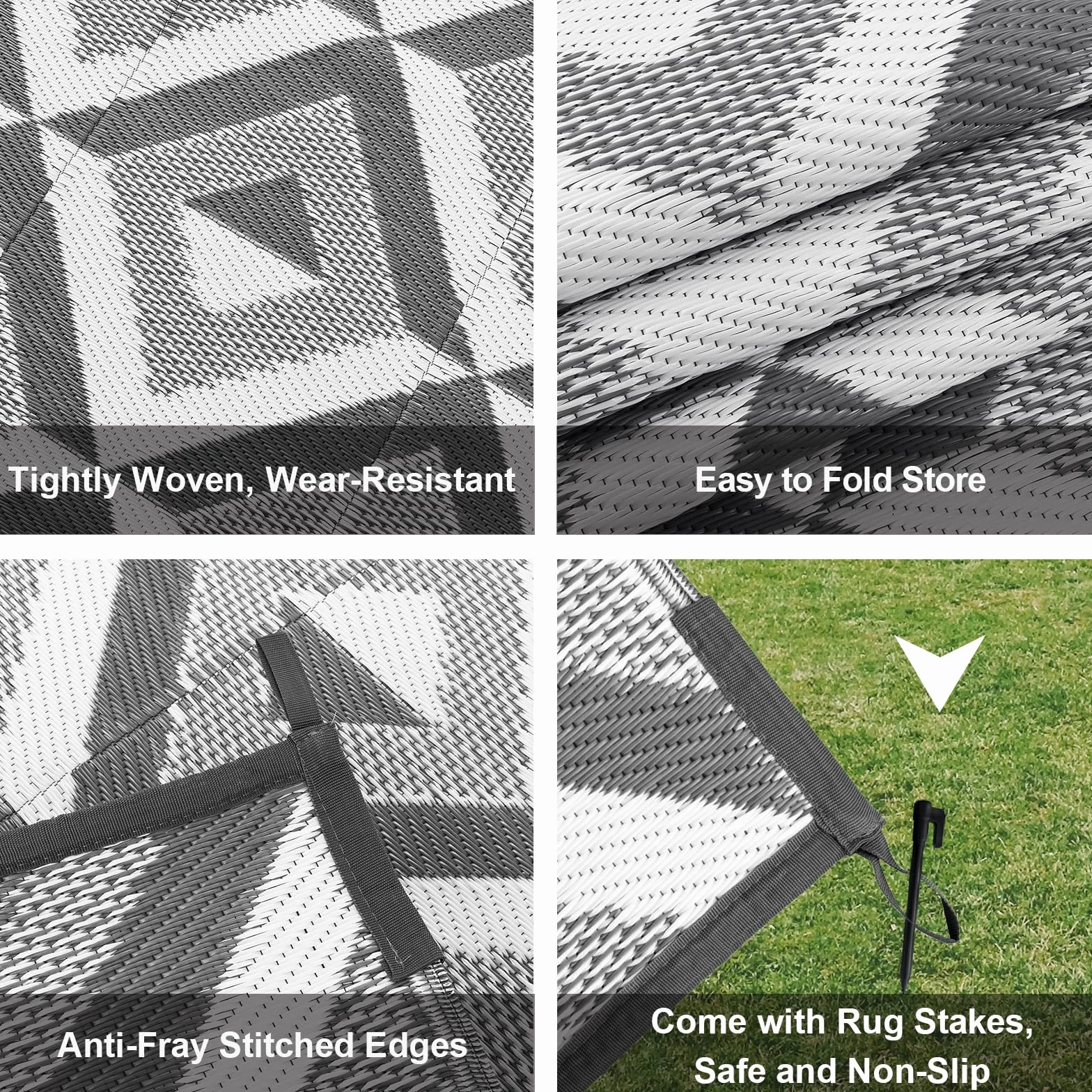 CHOSHOME Alfombra Exterior Impermeable 180x270cm Reversible UV Resistentes para Jardín Patio Camping - Plegable Ligera con Bolsa Transporte, Gris