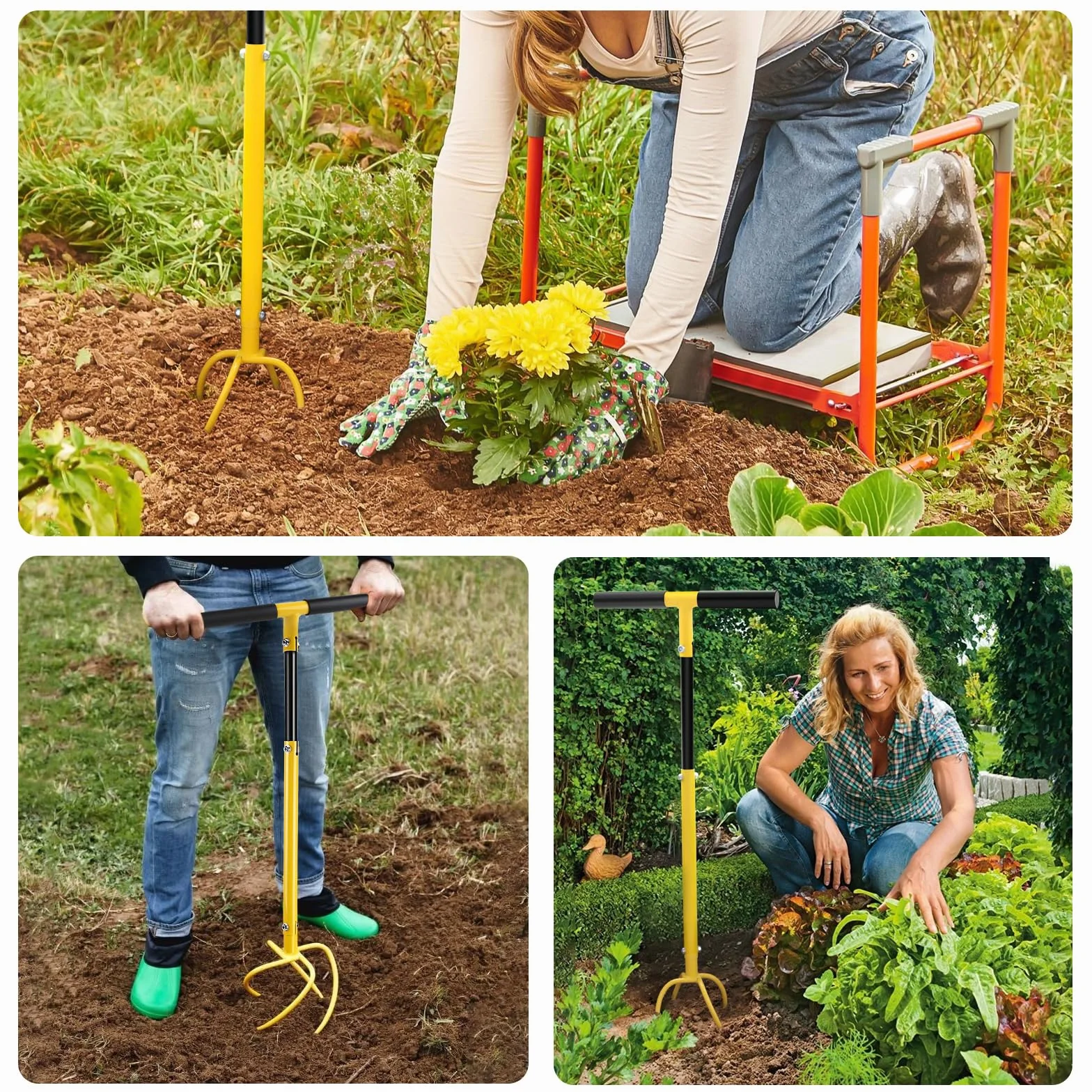 SWAWIS Manual Twist Tiller Garra de Jardín, Cultivador con Mango, Escarificador y Eliminador de Malezas en Uno, Ajustable en Altura, Desmontable para Aflojar el Suelo y Controlar Las Malezas