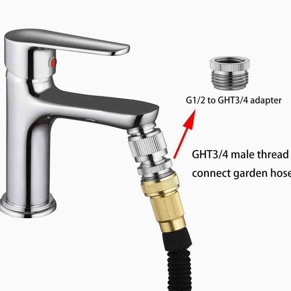 Juego de adaptadores de grifo giratorio para manguera de jardín con conector rápido y arandela portátil, ideal para mangueras de ducha y baño de mascotas, modelo 2025