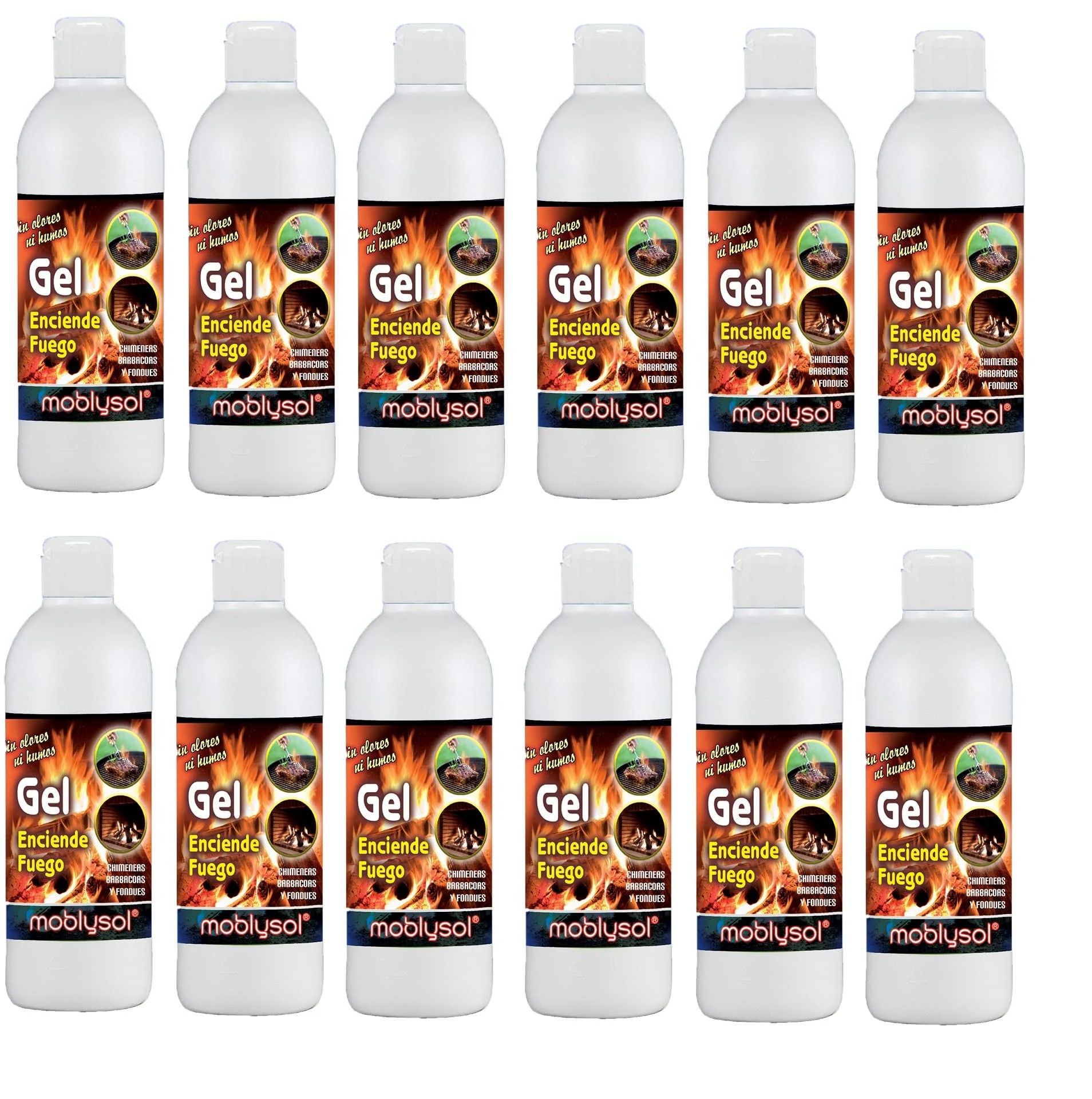 Caja 12 Botellas Gel Enciende Fuegos. Botellas de 500 ml..