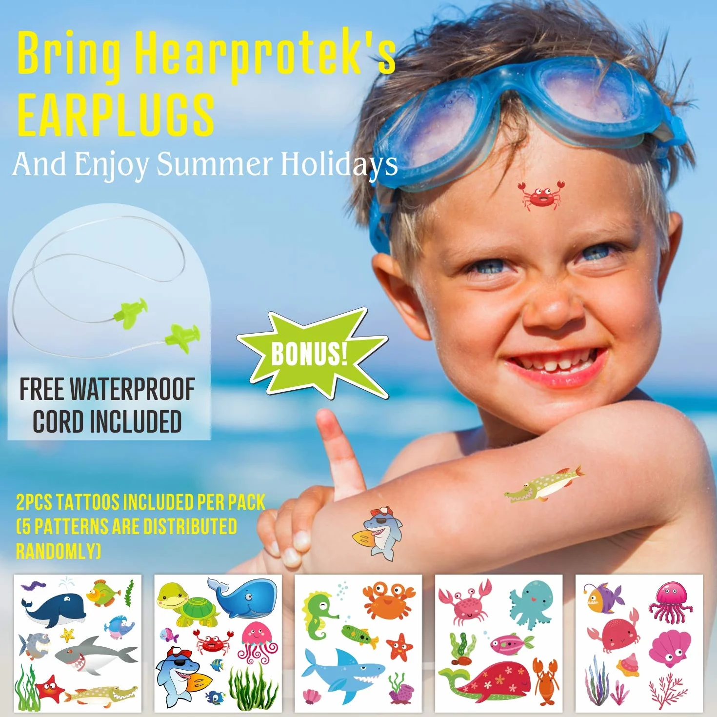 Hearprotek Tapones para los oídos Natación Silicona Reutilizables Impermeables 2 Pares Verde