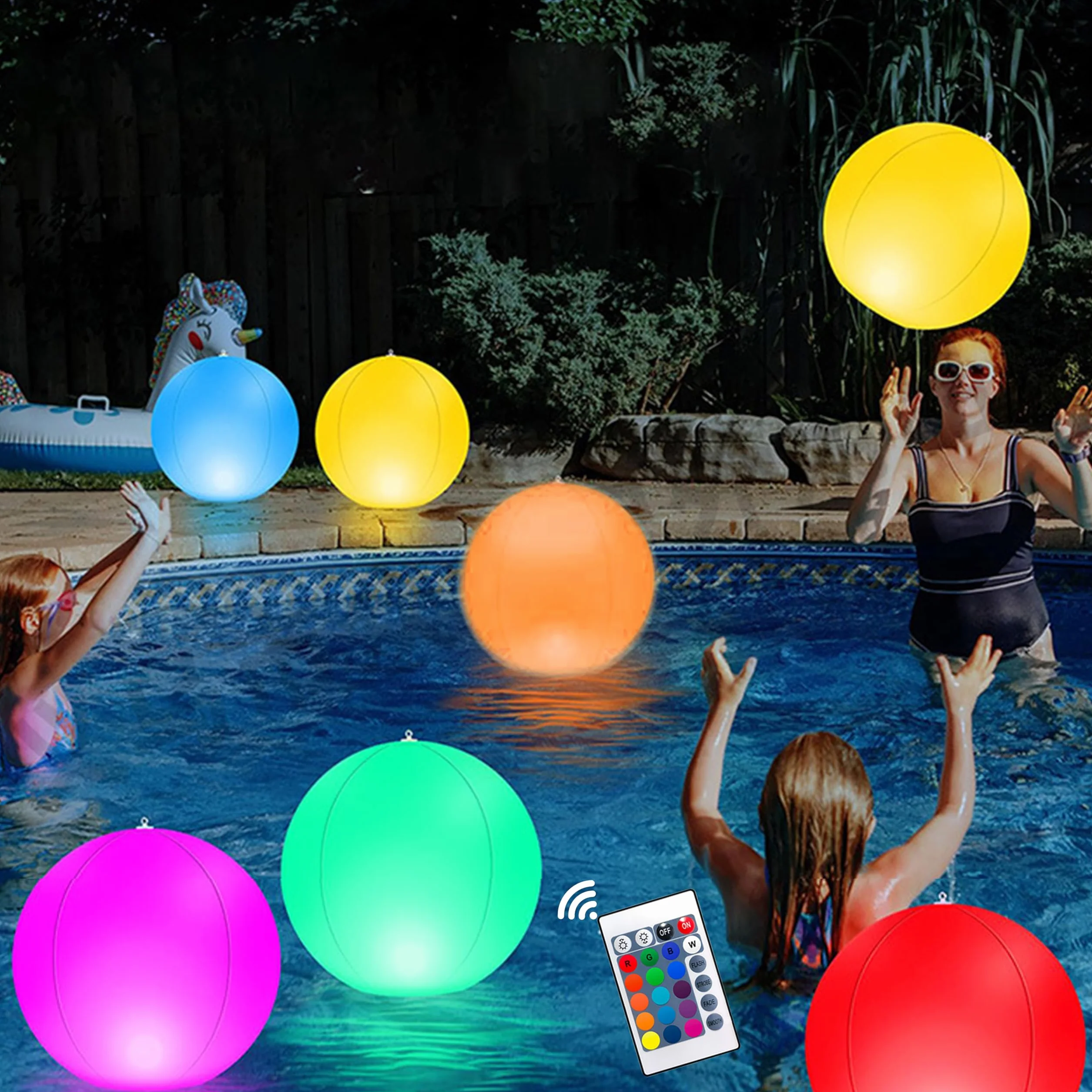 Luces Flotantes con Control Remoto, Pelotas de Playas Led de 16 Colores, Luz de Piscina Led, Luces Flotantes para Piscina para Fiestas en La Piscina, Playa y Jardín (Pelota 40cm-1)