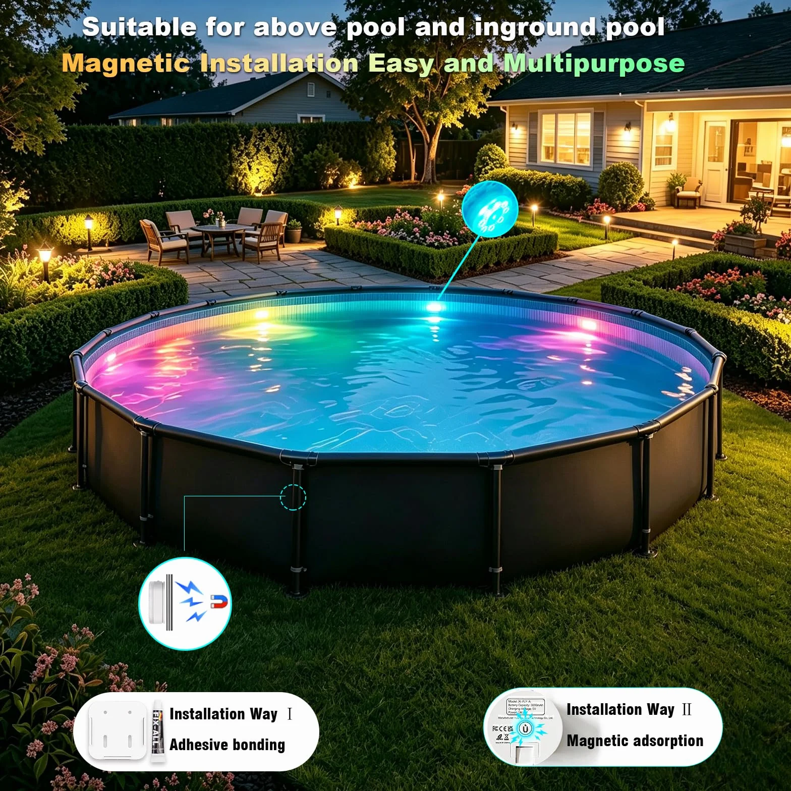 idyl light Lote de 4 lámparas sumergibles recargables para piscina con mando a distancia, impermeables, carga submarina, control de pilas con cambio de color, luces flotantes magnéticas para