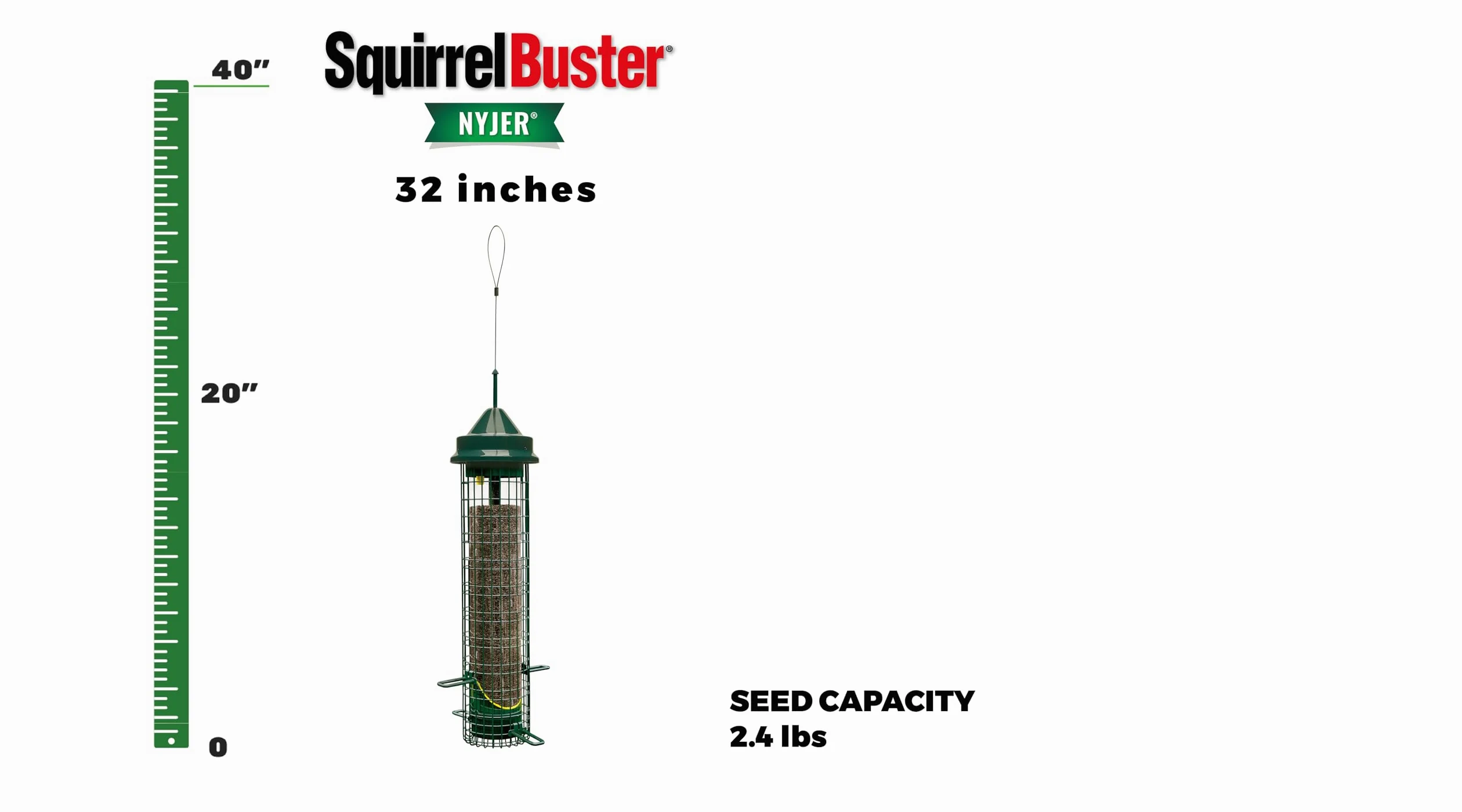 Squirrel Buster Comedero para pájaros a Prueba de Ardillas con 4 Postes de Metal y 8 Aberturas de alimentación, Capacidad de Semillas de Cardo de 2.5 Libras