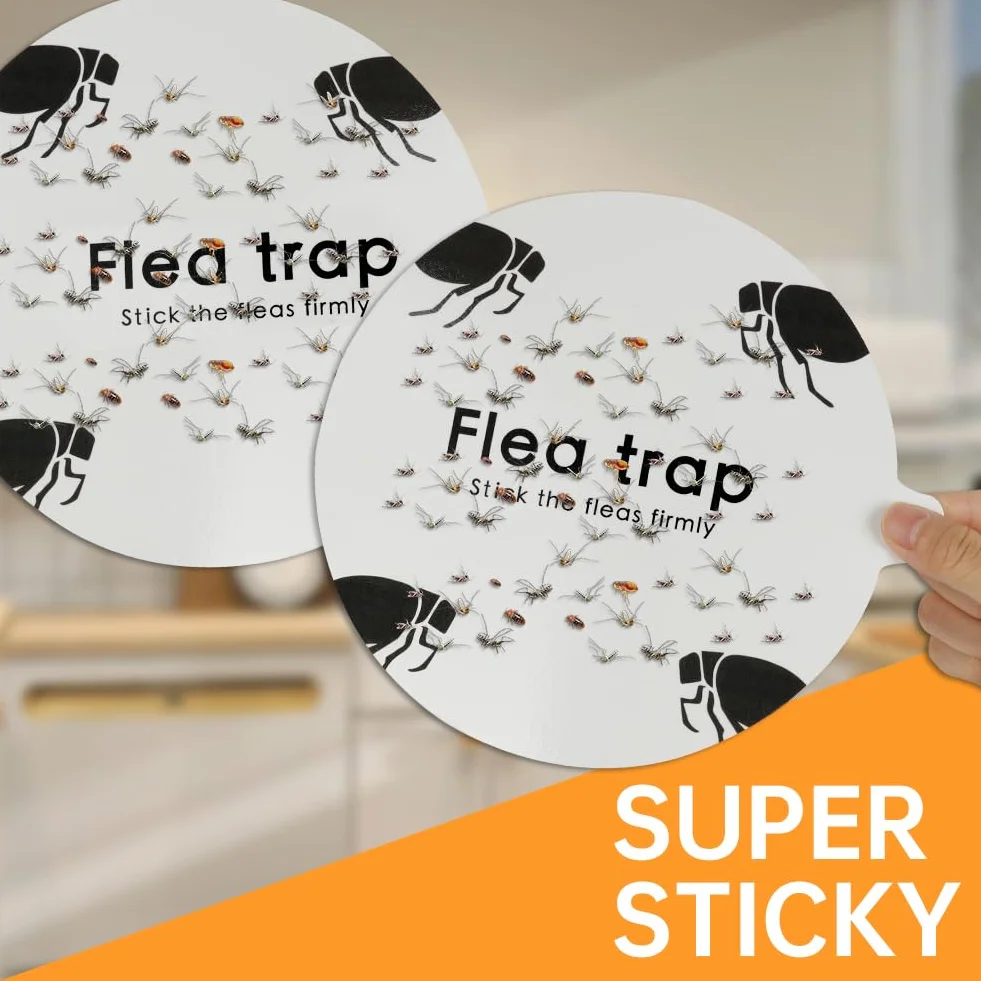 Flintronic 12PCS Trampa para Pulgas Rellenable, Pegatinas Desechables para Pulgas, Adhesivo para Pulgas, Asesino de Pulgas, Trampas Adhesivas para Mascotas, Discos pegajosos Reemplazos