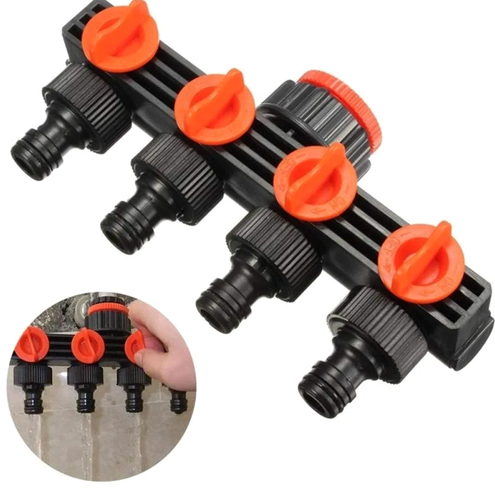 Conector de Agua de riego, Conectores de Grifo de 4 vías agrícolas, el más Nuevo, Divisor de tubería de Manguera de jardín para el hogar, Goteo de plástico